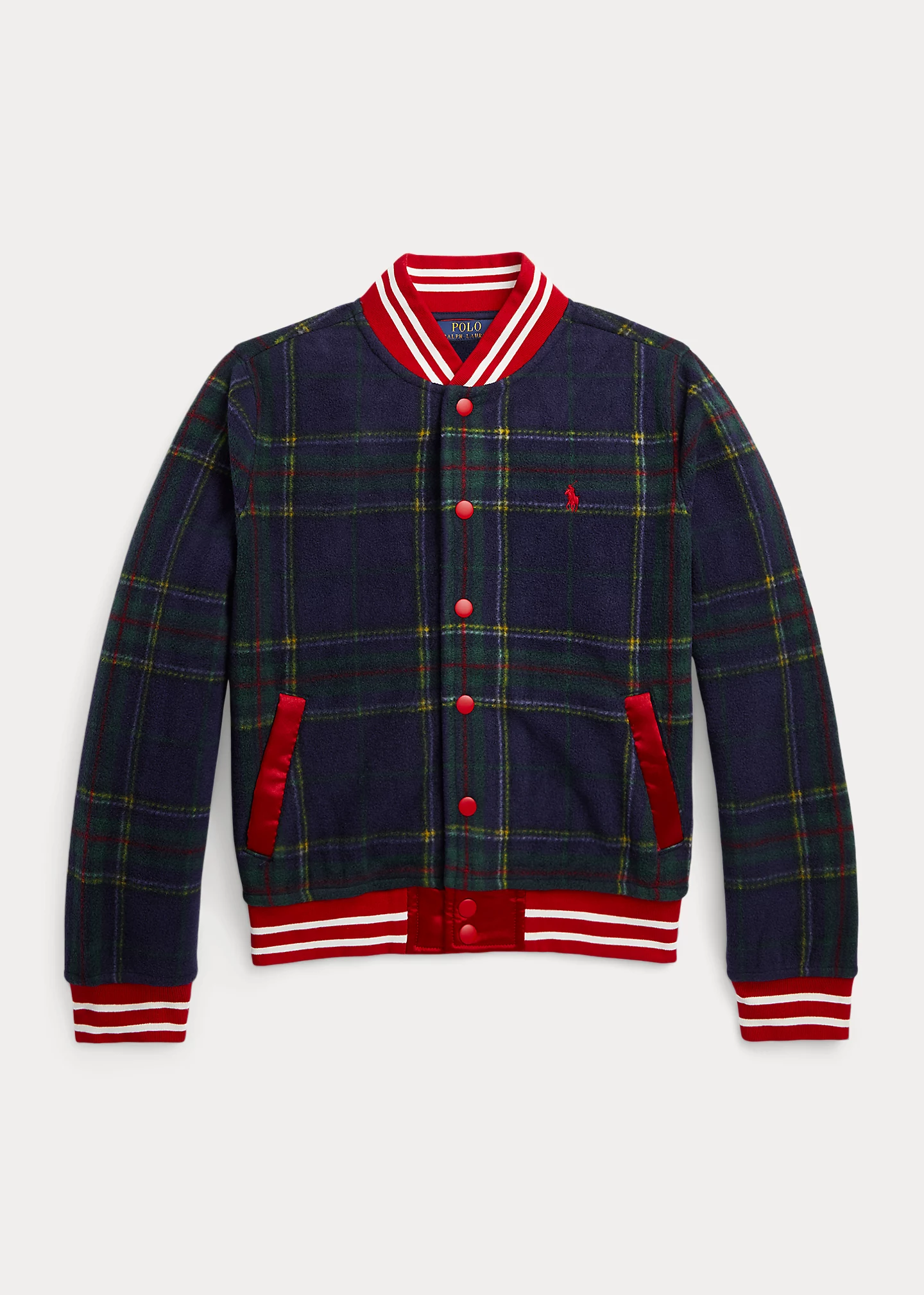 Plaid Logo Fleece Baseball Jacket