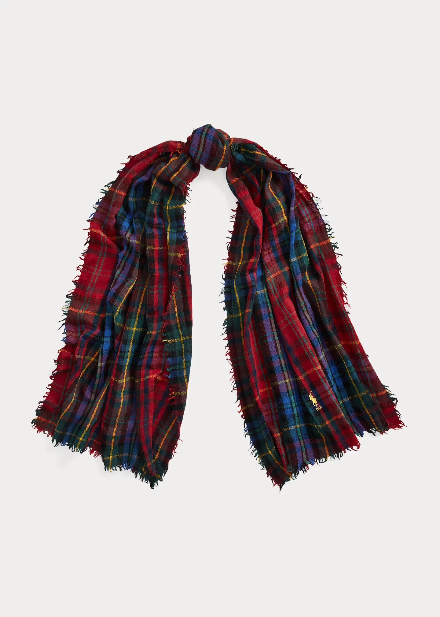 Plaid Crinkled Wool Scarf