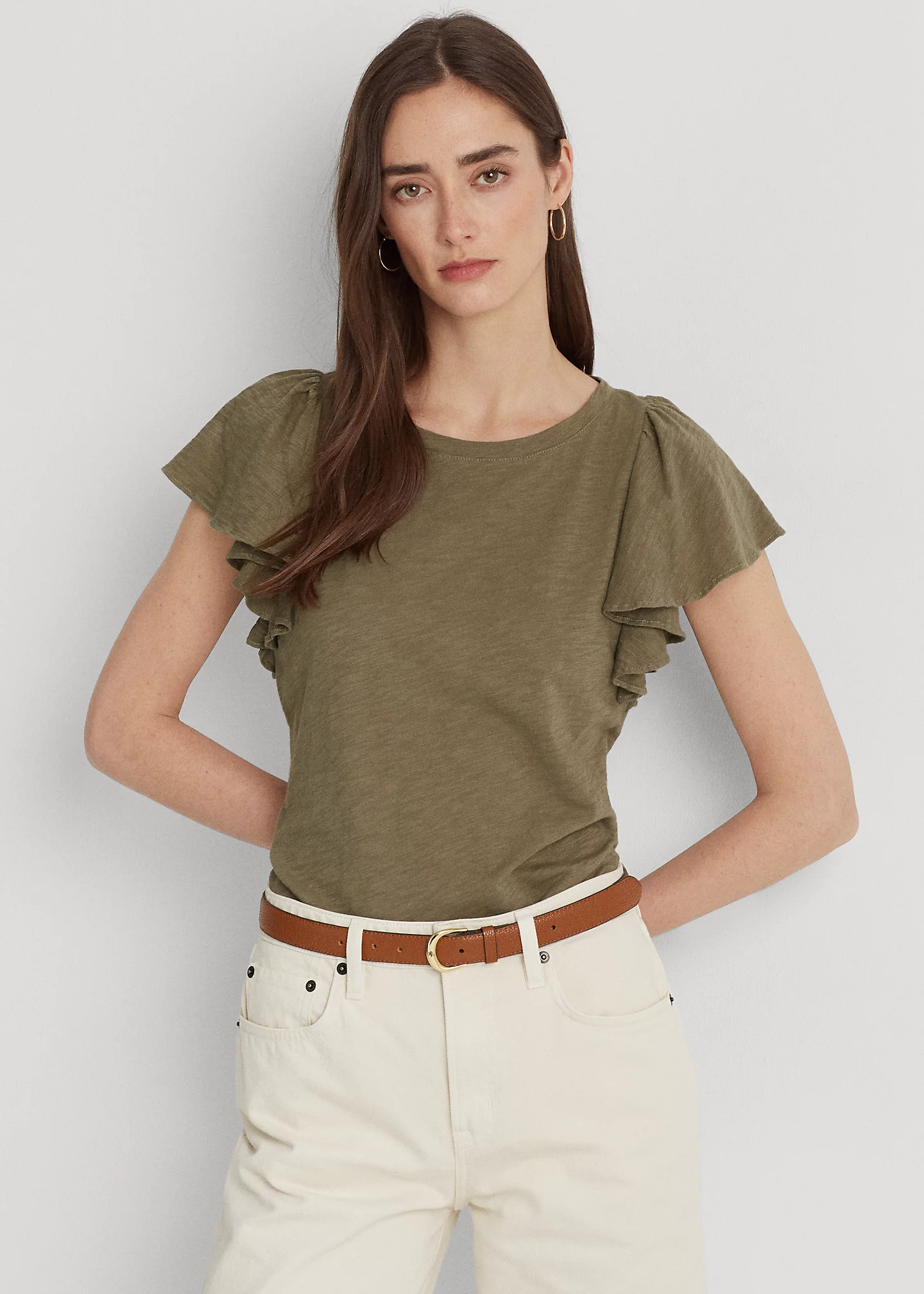 Slub Jersey Ruffle-Sleeve Tee