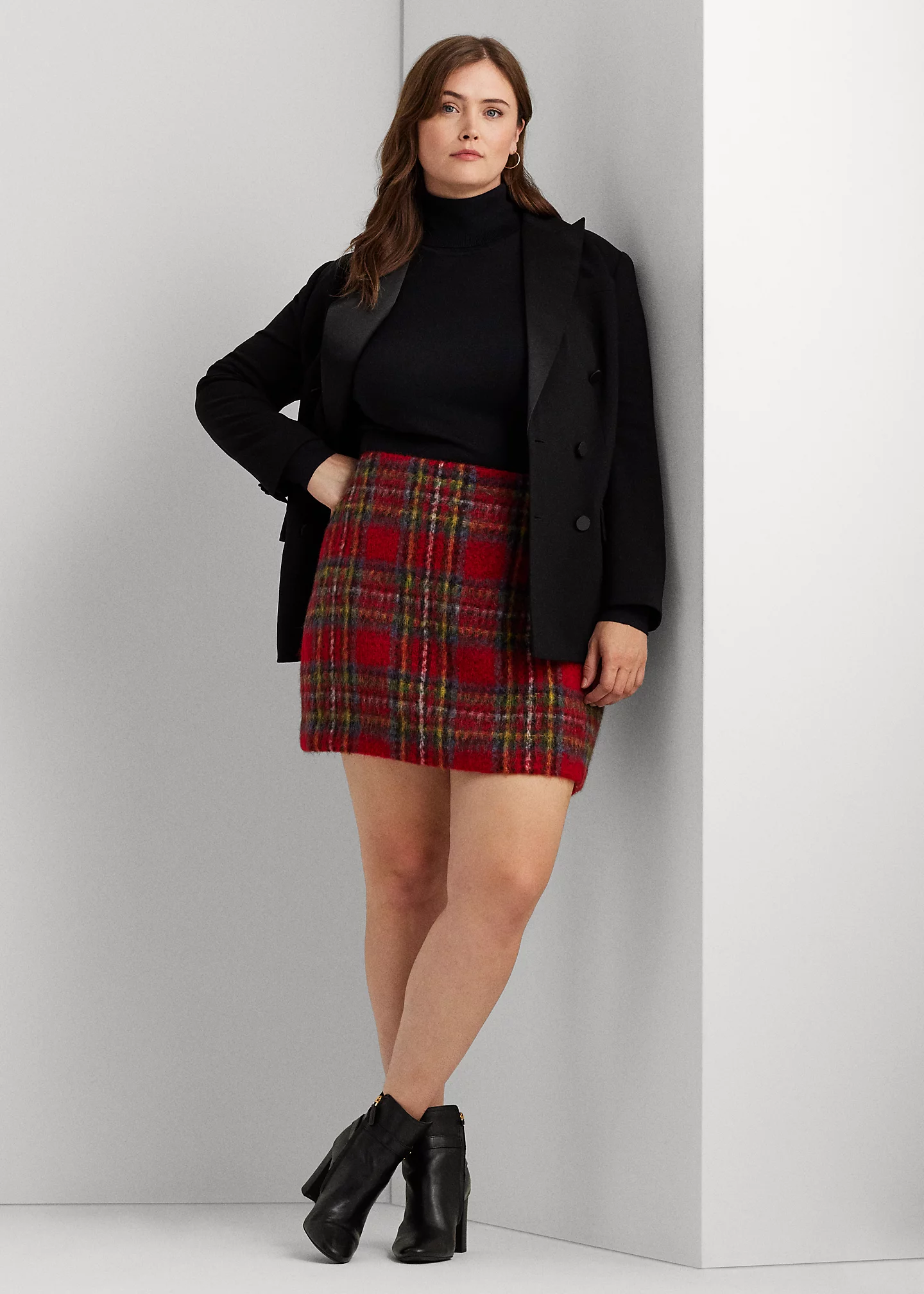 Plaid Mohair Pencil Miniskirt
