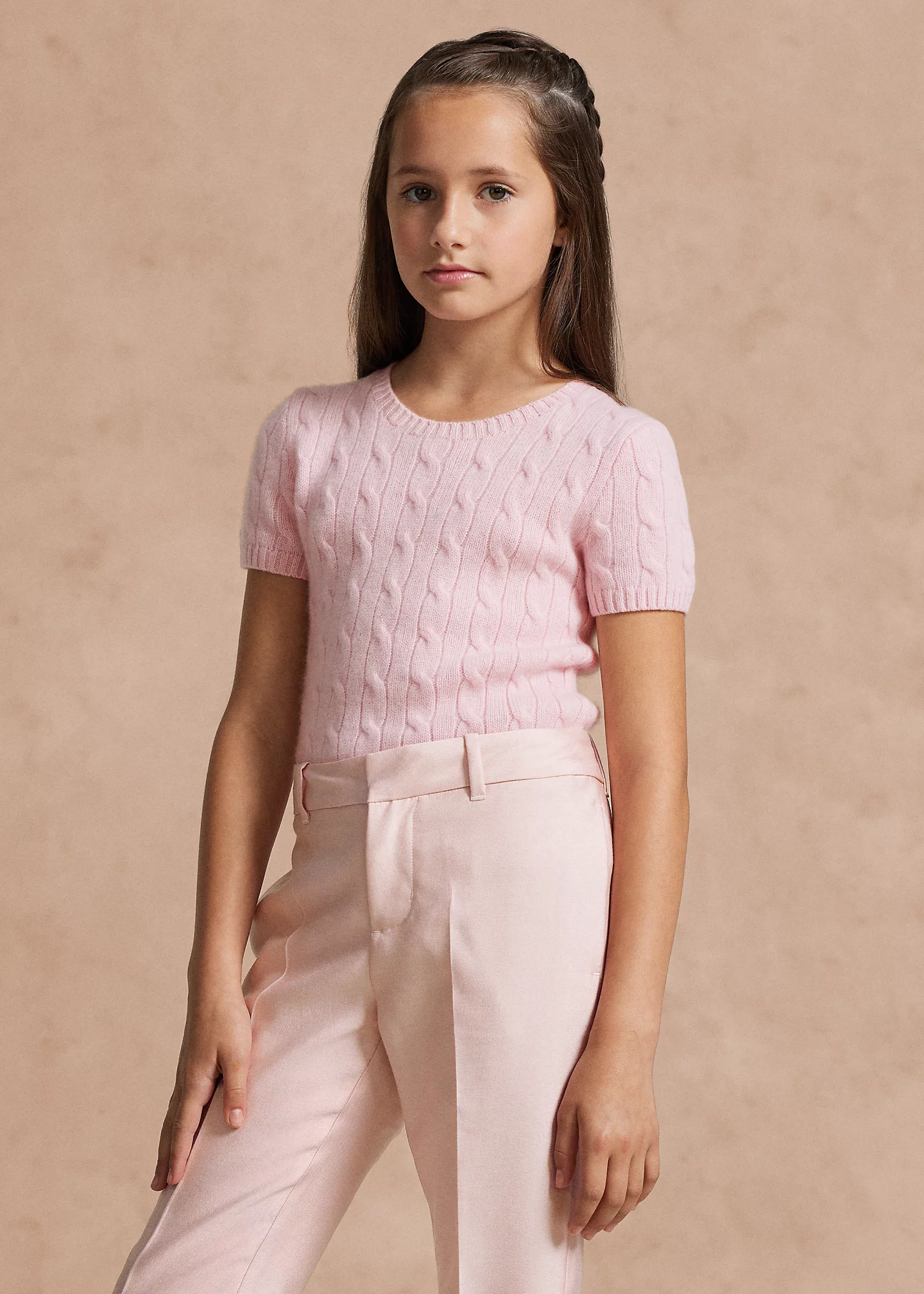 Cable-Knit Cashmere Short-Sleeve Sweater