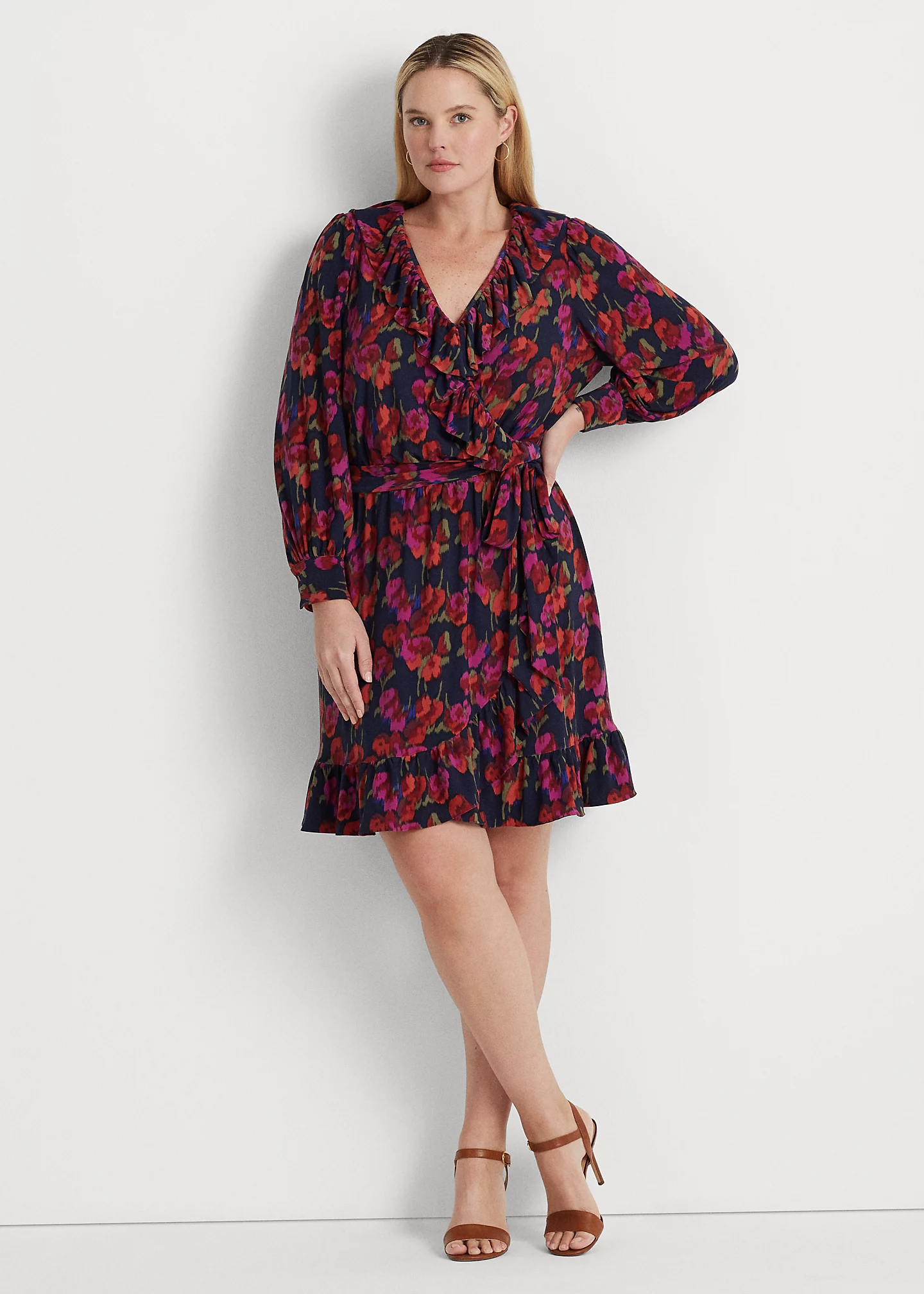 Floral Ruffle-Trim Jersey Dress