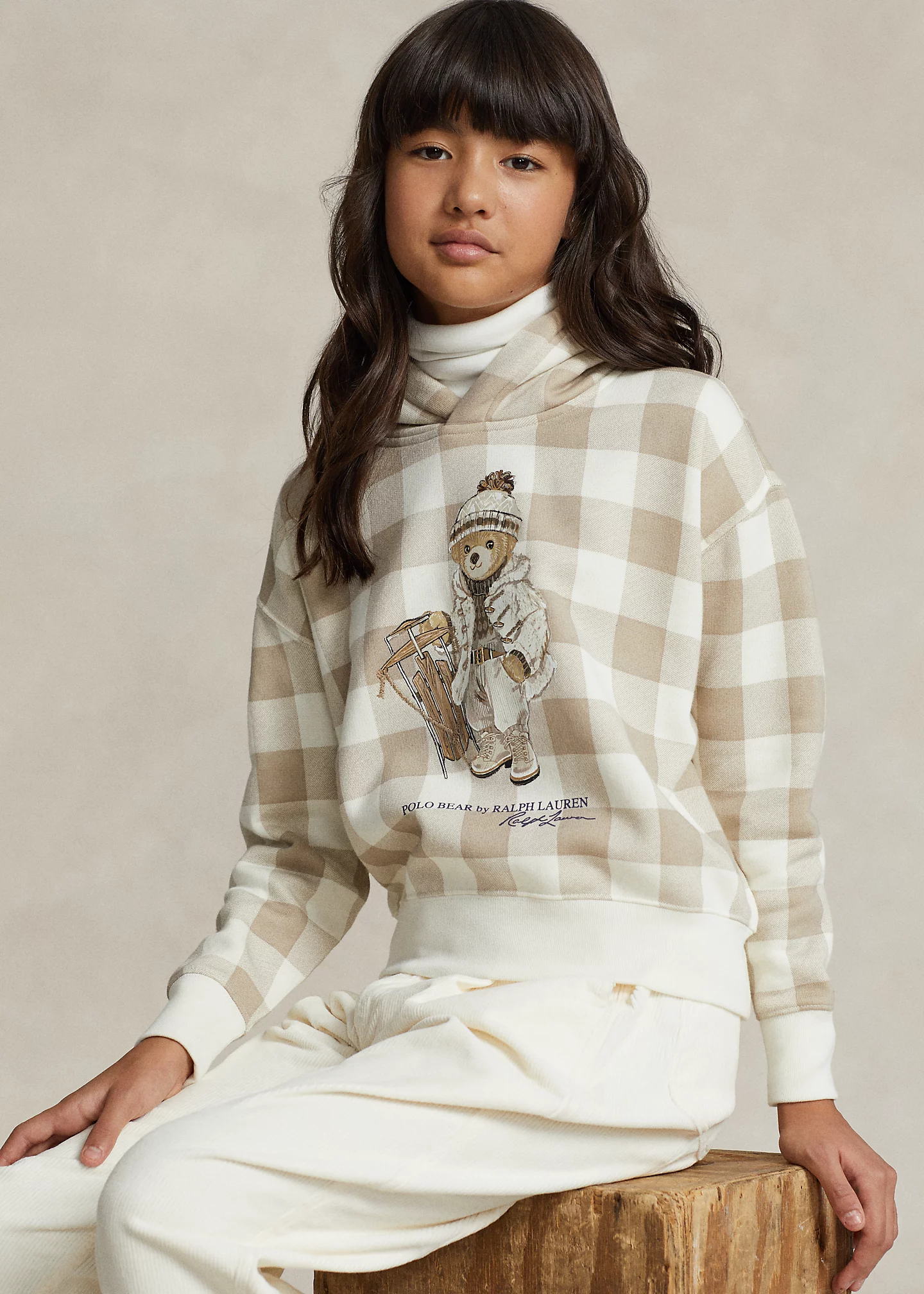 Plaid Polo Bear Fleece Hoodie