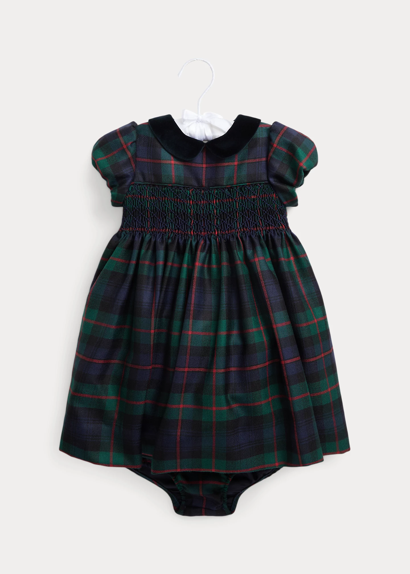 Plaid Hand-Smocked Wool Dress & Bloomer