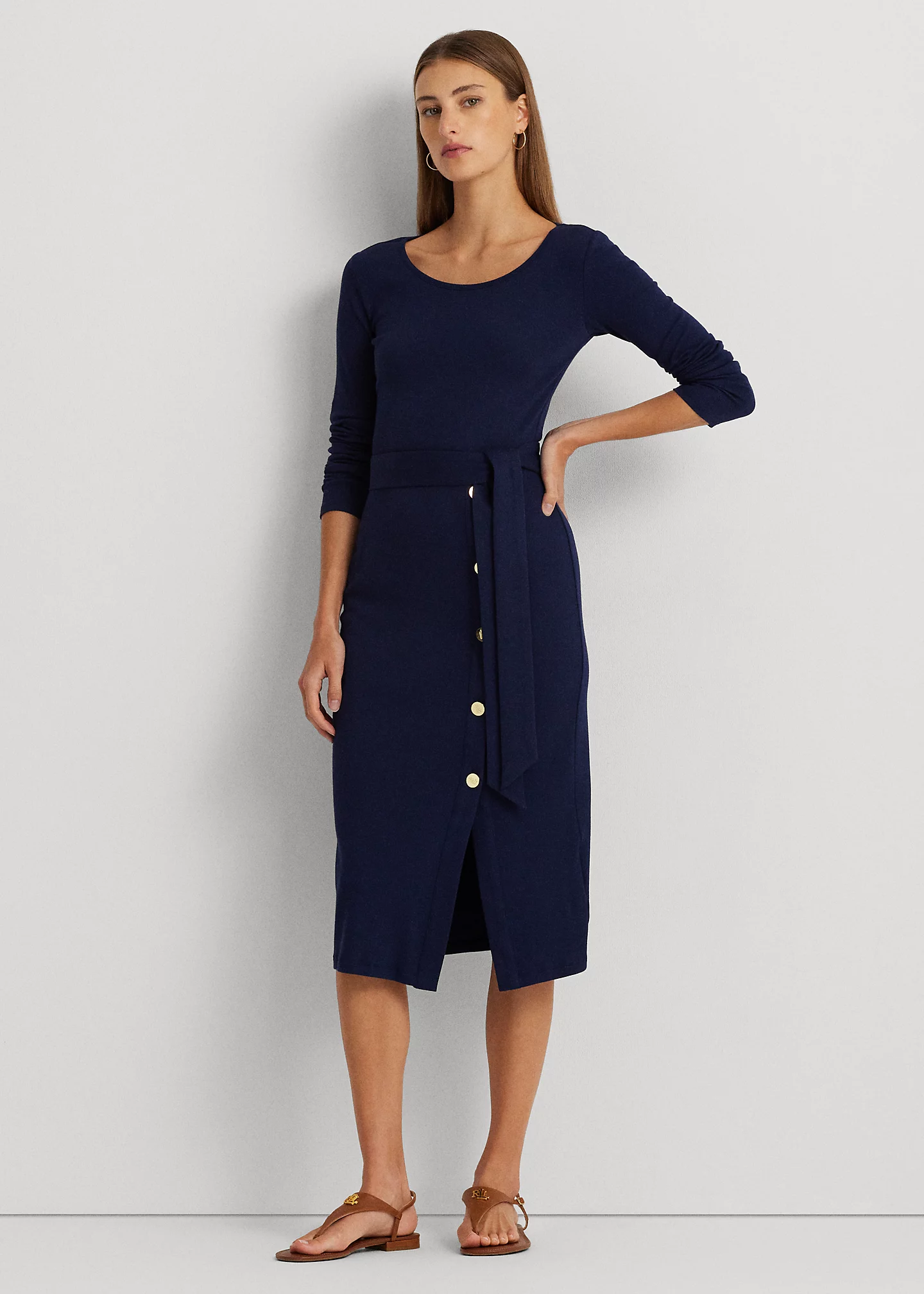 Belted Rib-Knit Dress