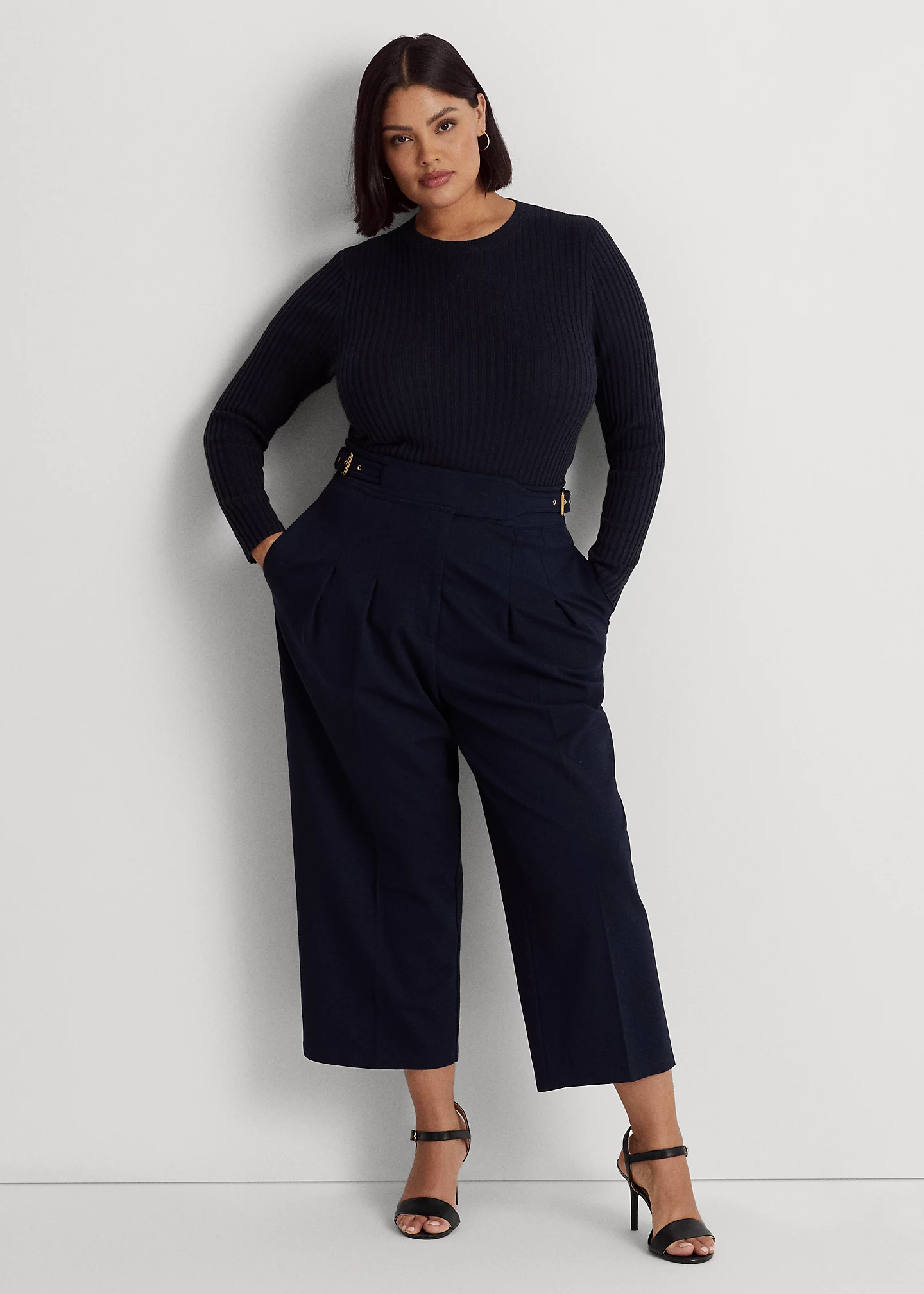 Belted Pleated Ponte Cropped Pant