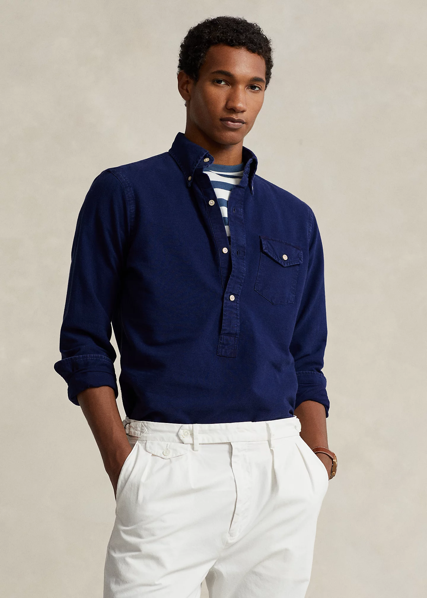 Classic Fit Indigo Oxford Popover Shirt