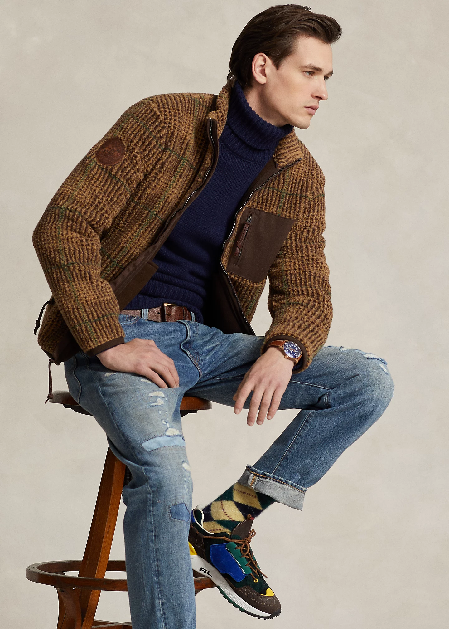 Glen Plaid Pile Fleece Jacquard Jacket