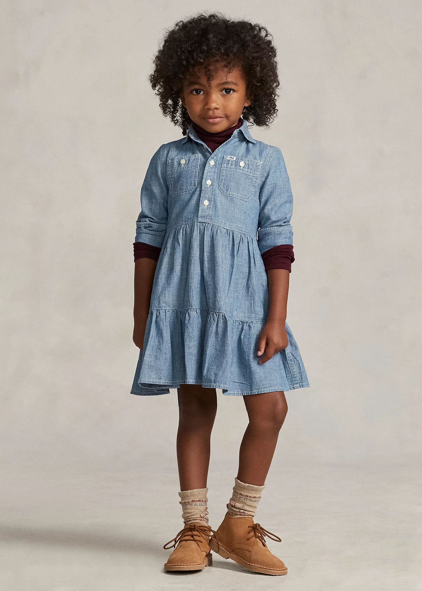 Tiered Chambray Shirtdress