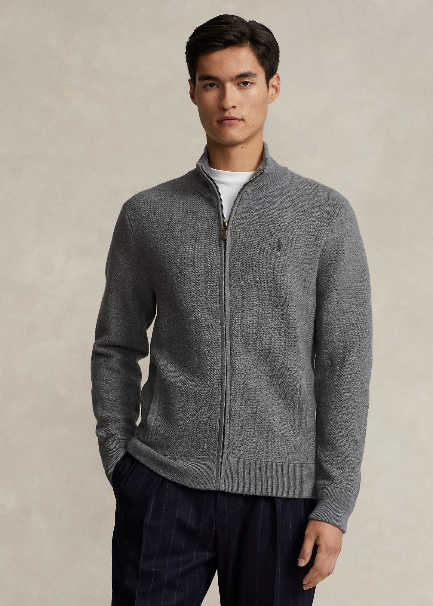 Washable Wool Full-Zip Sweater