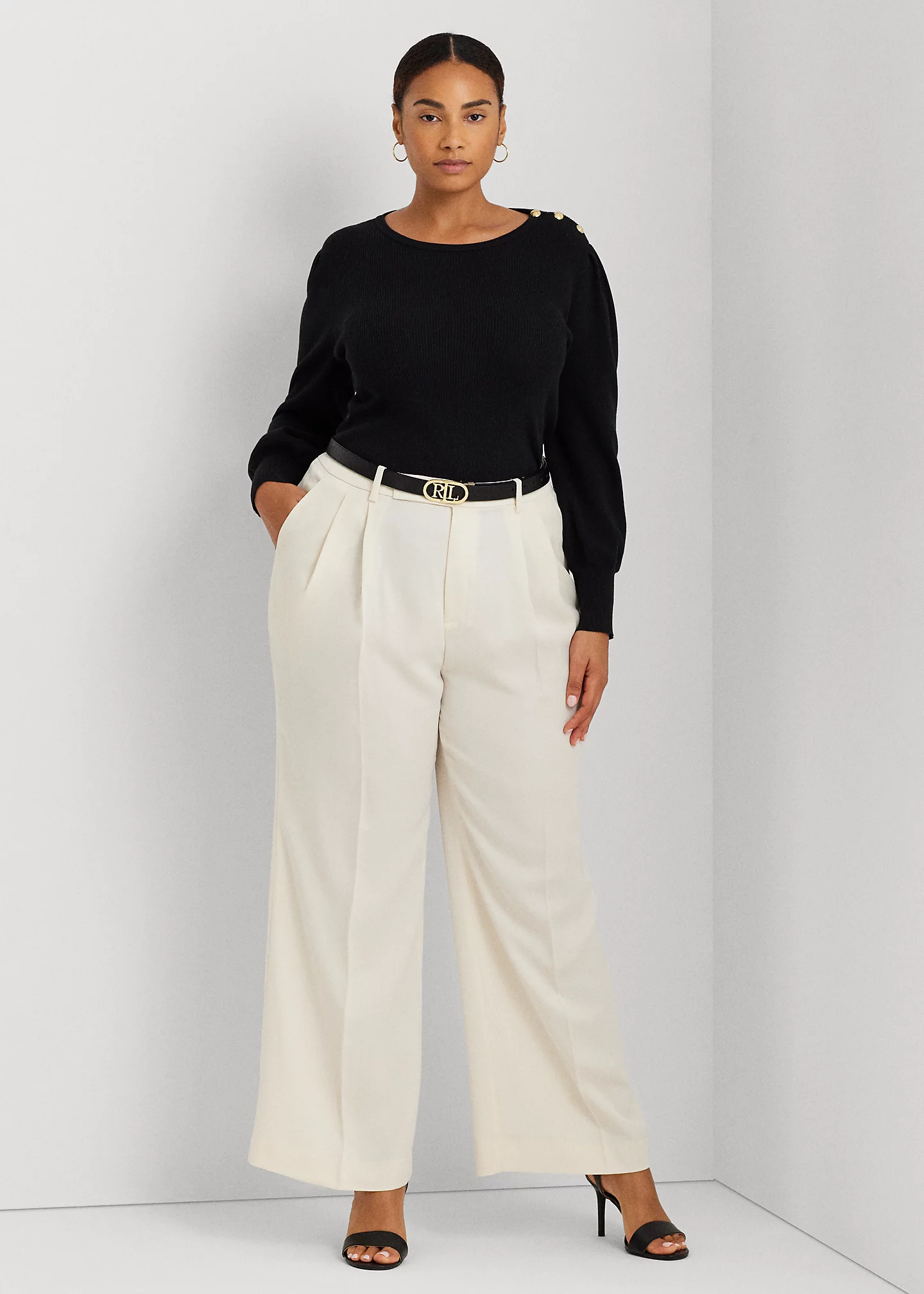 Pleated Satin Crepe Wide-Leg Pant
