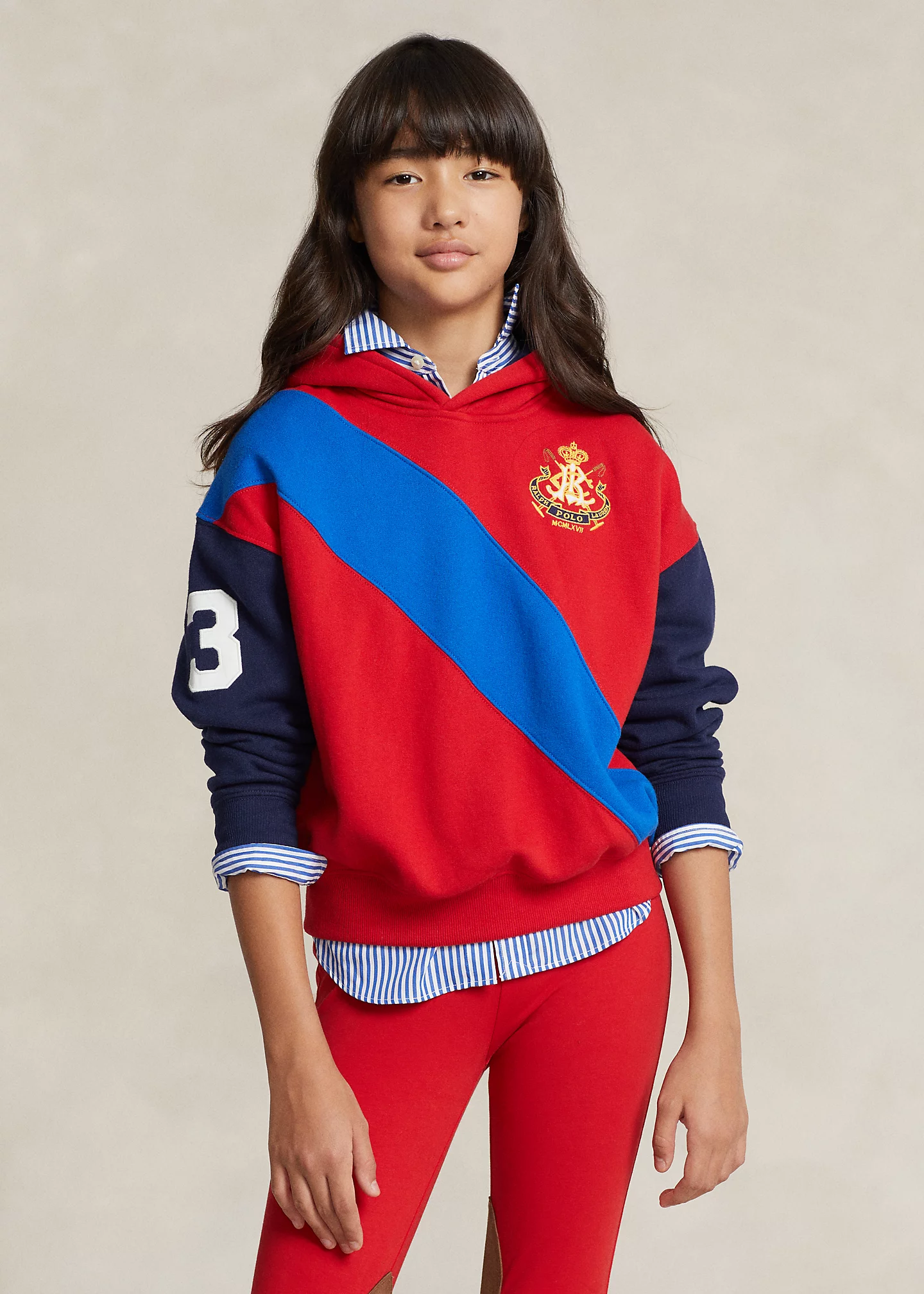 Striped Crest Fleece Hoodie