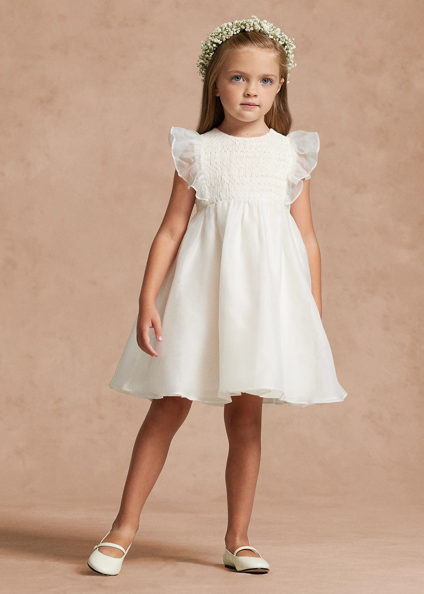 Smocked Mulberry Silk Organza Dress