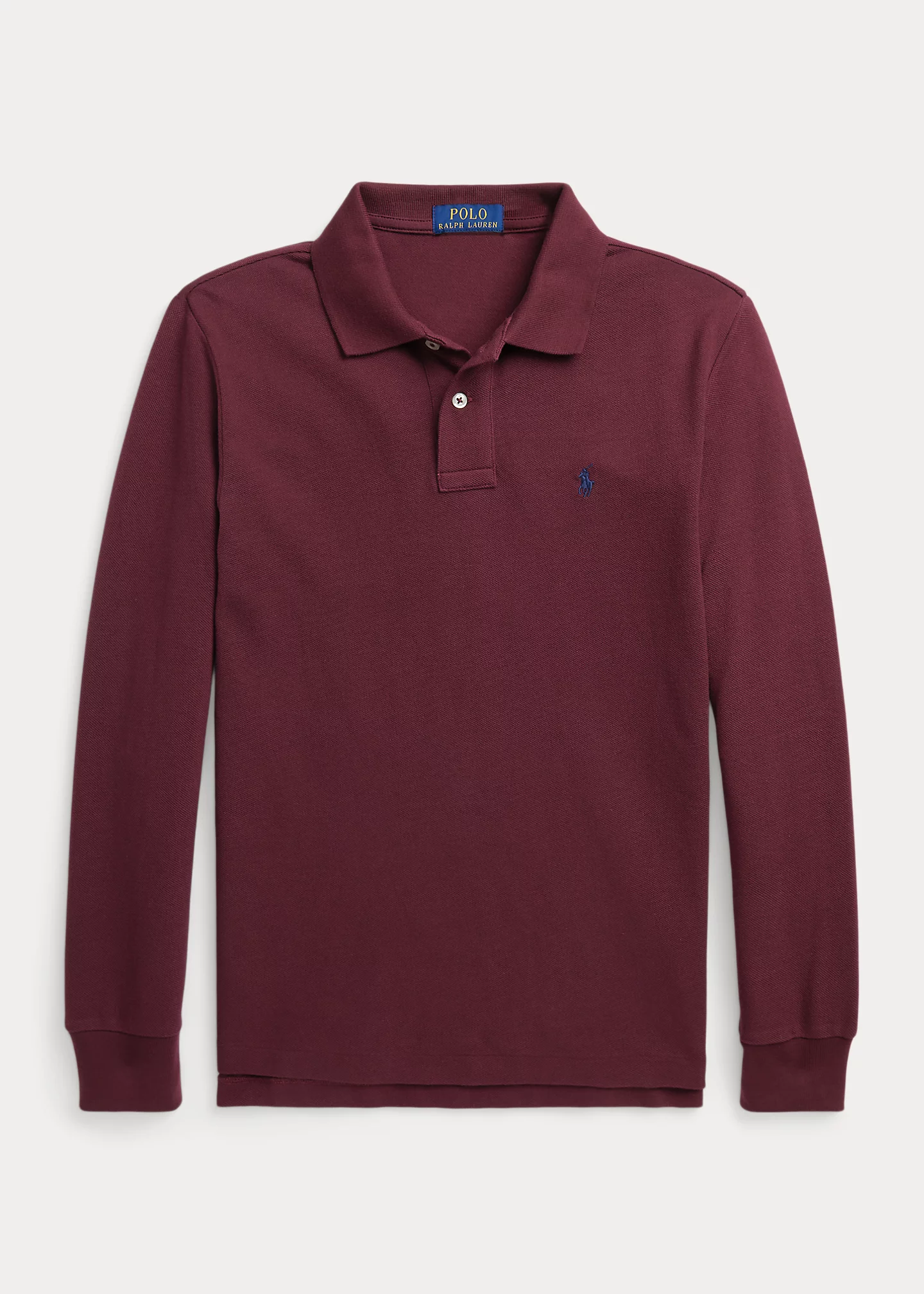 Cotton Mesh Long-Sleeve Polo Shirt