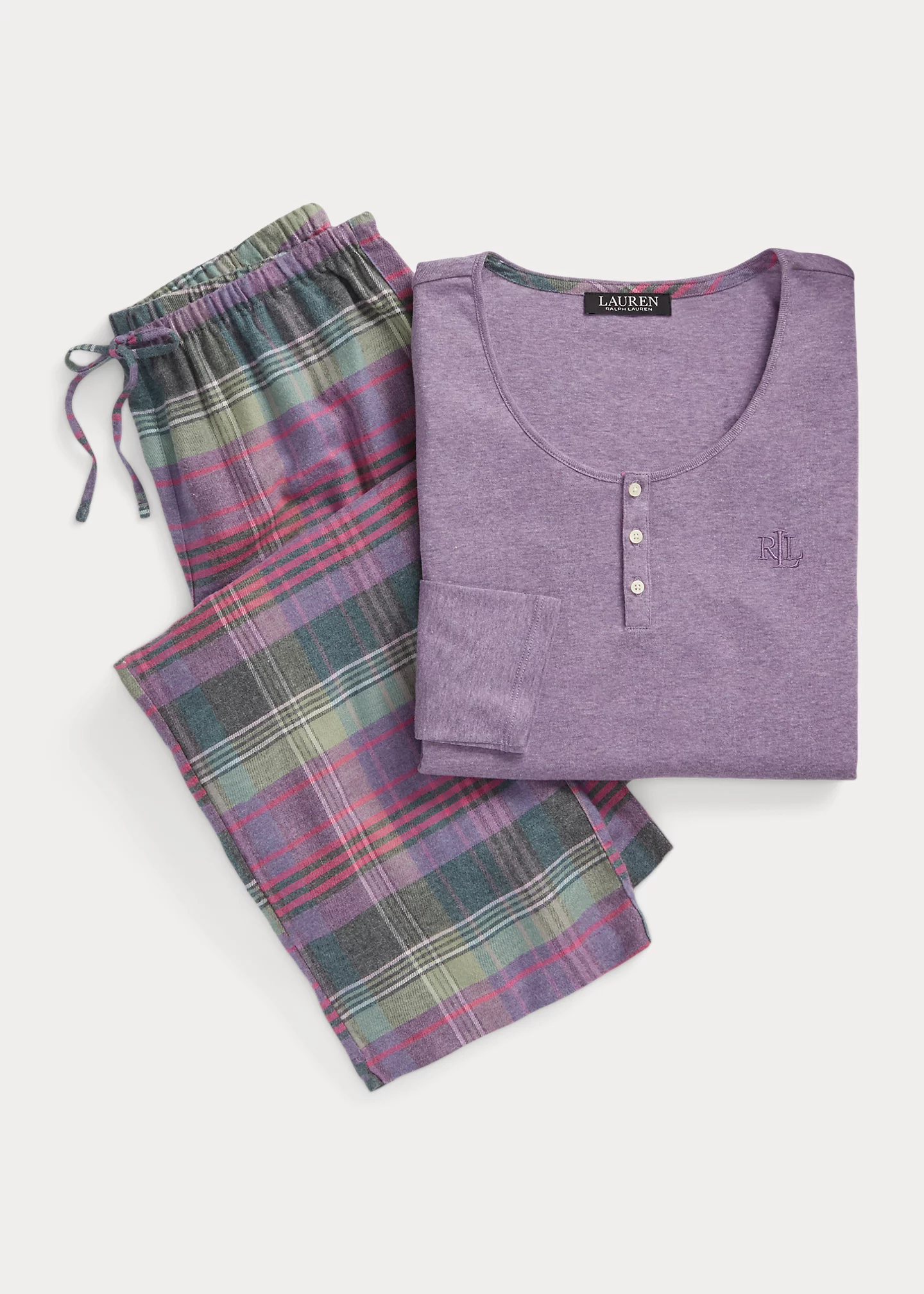 Plaid Cotton-Blend Henley Pajama Set