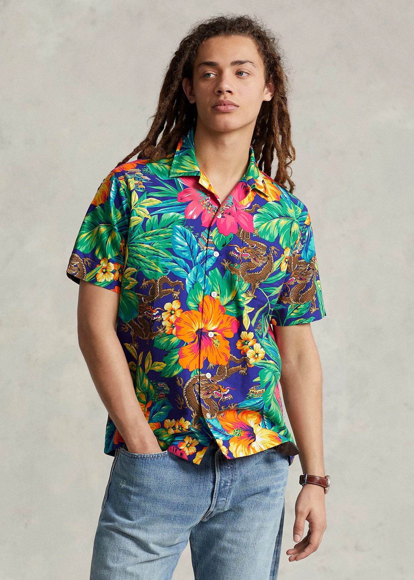 Classic Fit Tropical Oxford Camp Shirt