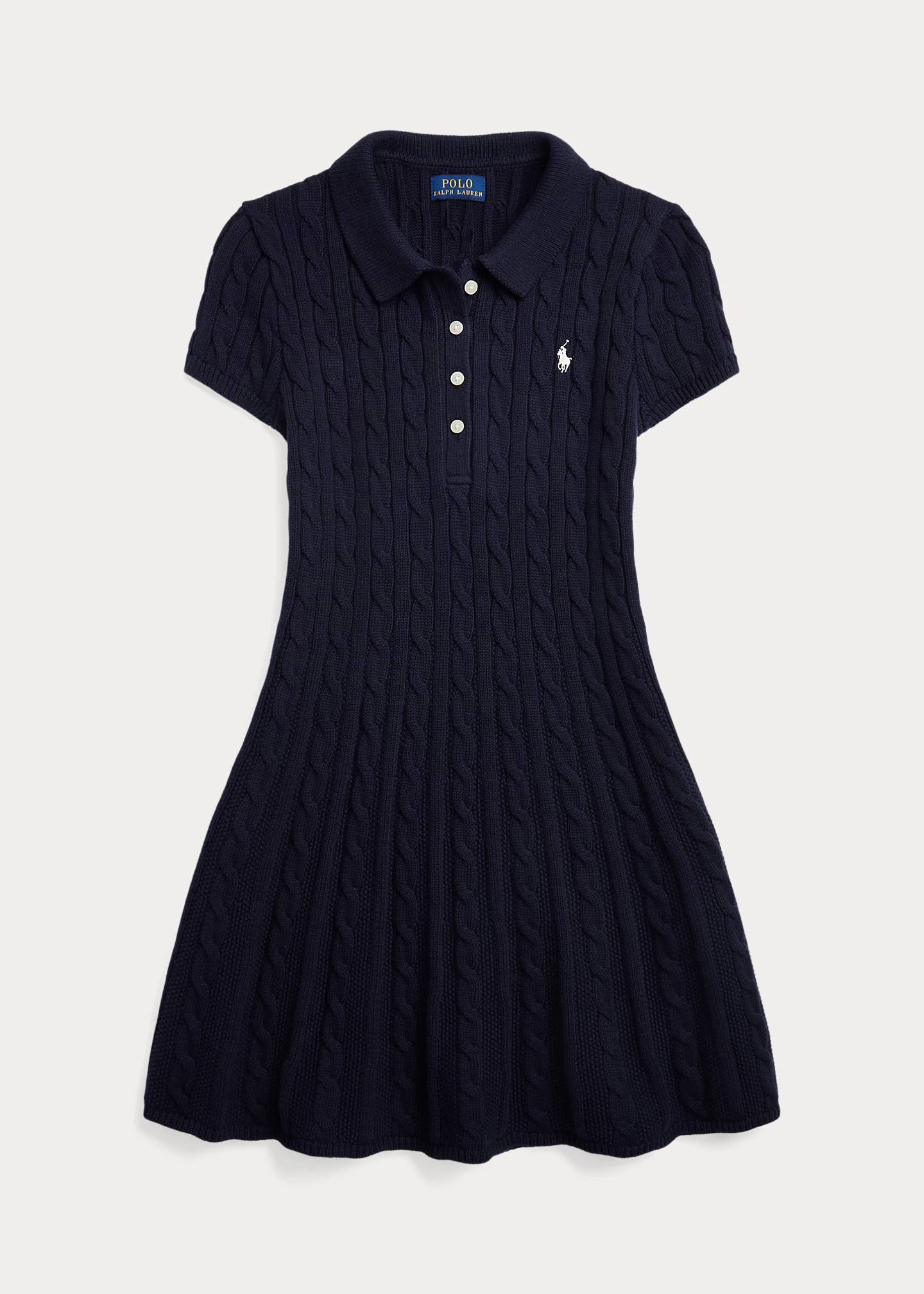 Cable-Knit Cotton Polo Sweater Dress