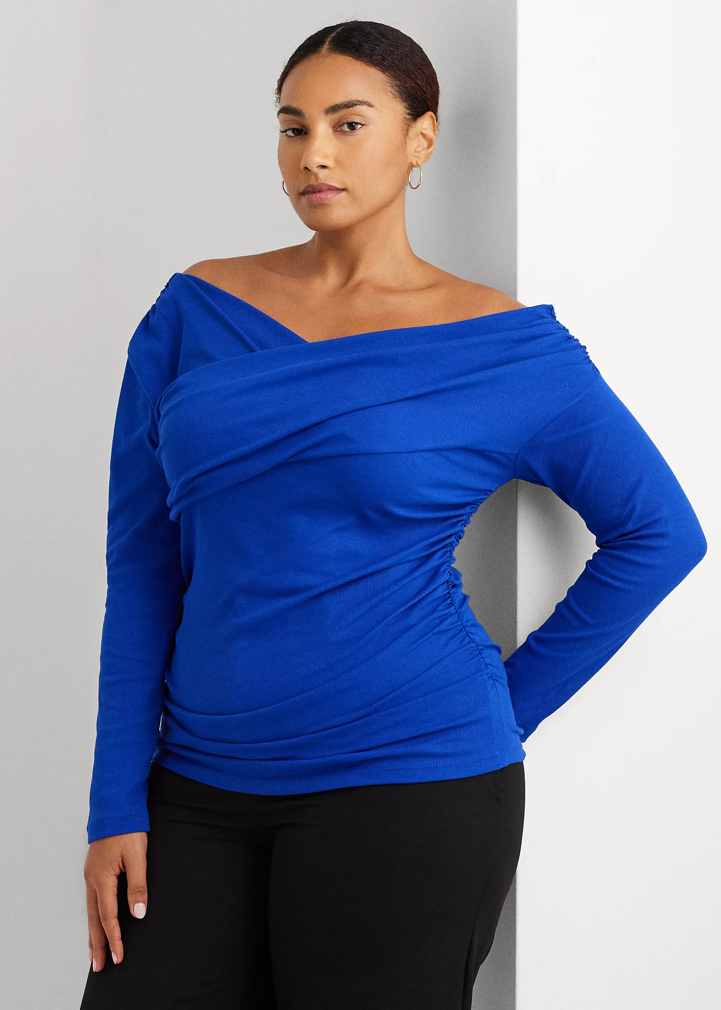 Ruched Asymmetrical Stretch Cotton Top