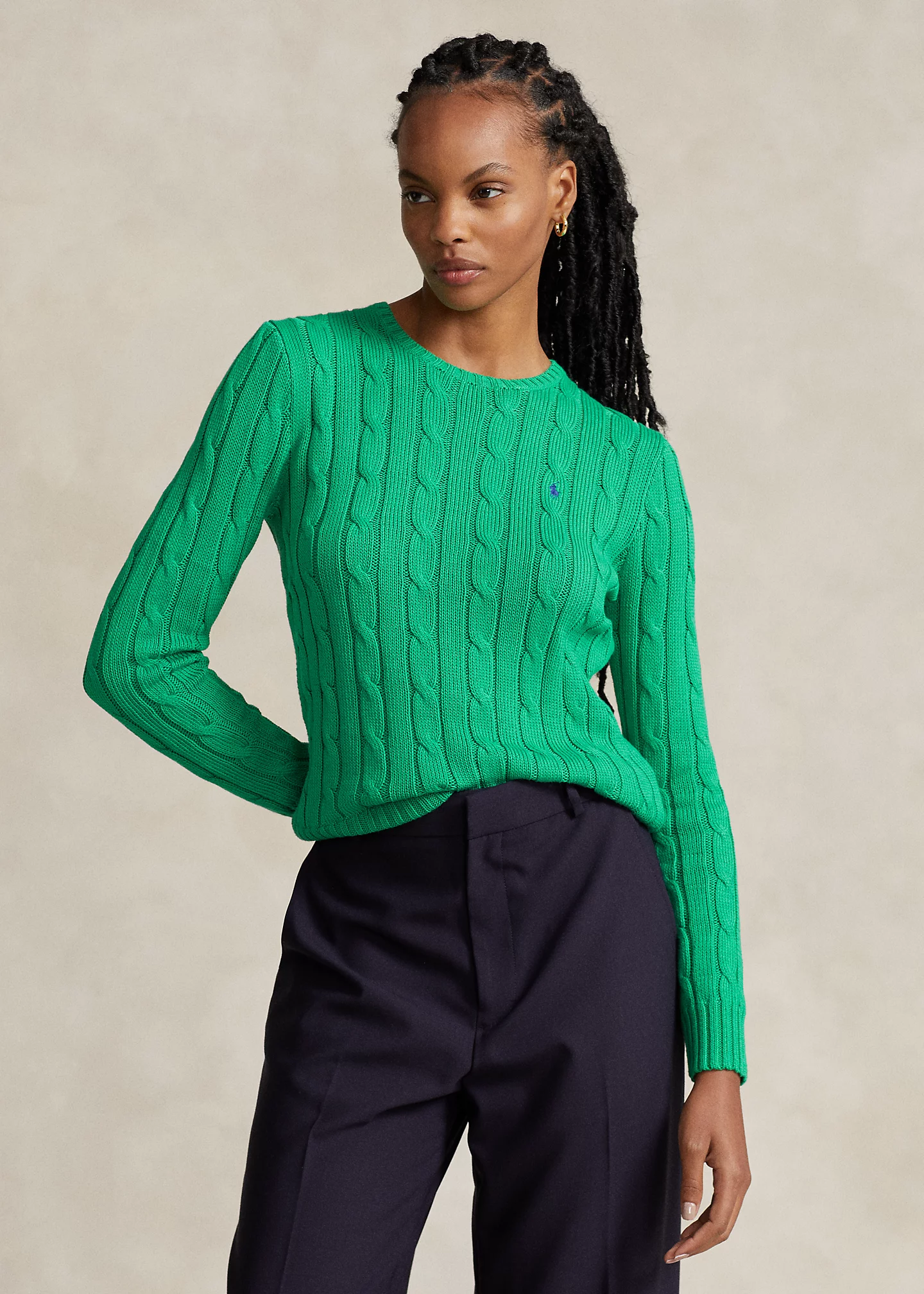 Cable-Knit Cotton Crewneck Sweater