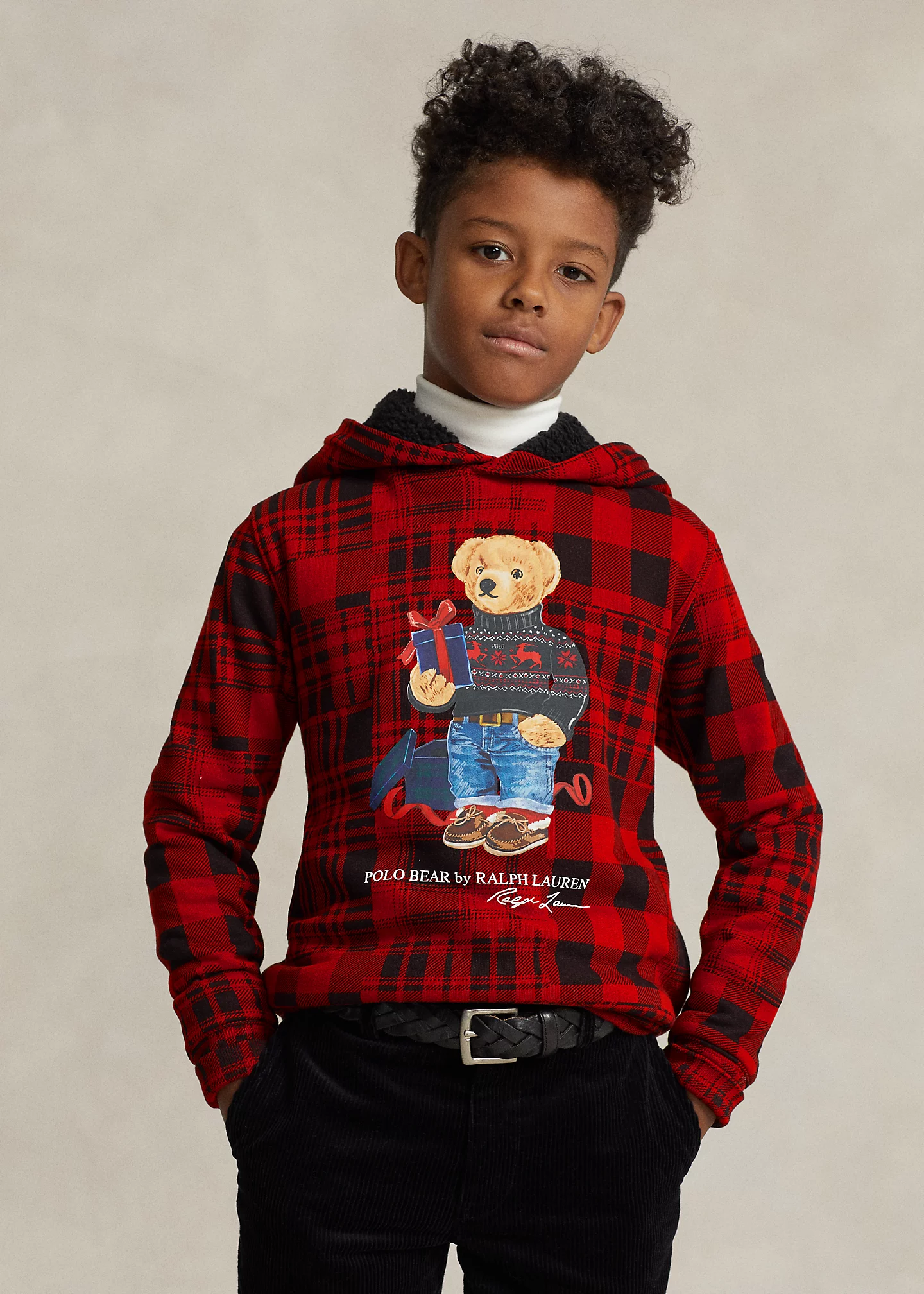 Polo Bear Plaid Fleece Hoodie