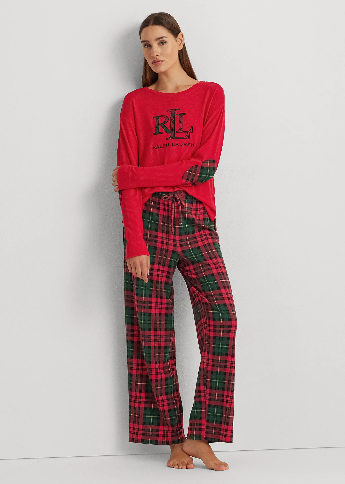 Plaid Cotton-Blend-Jersey Pajama Set