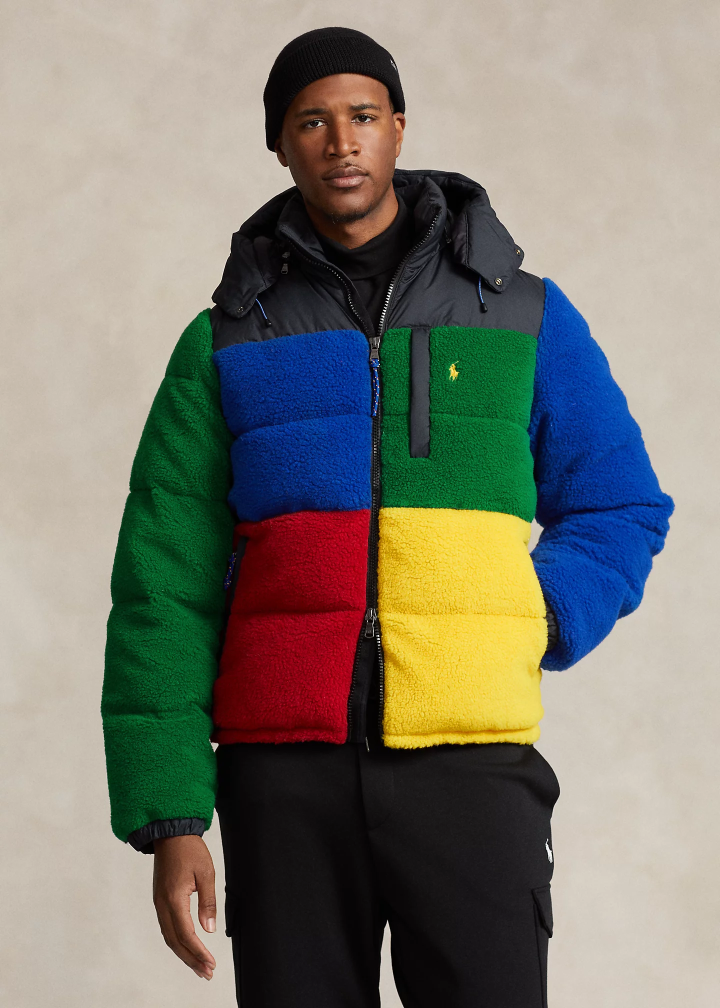 Color-Blocked Pile Fleece Down Jacket
