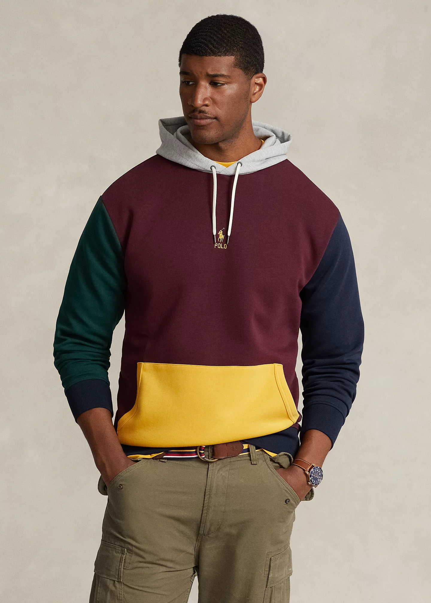 Color-Blocked Double-Knit Hoodie