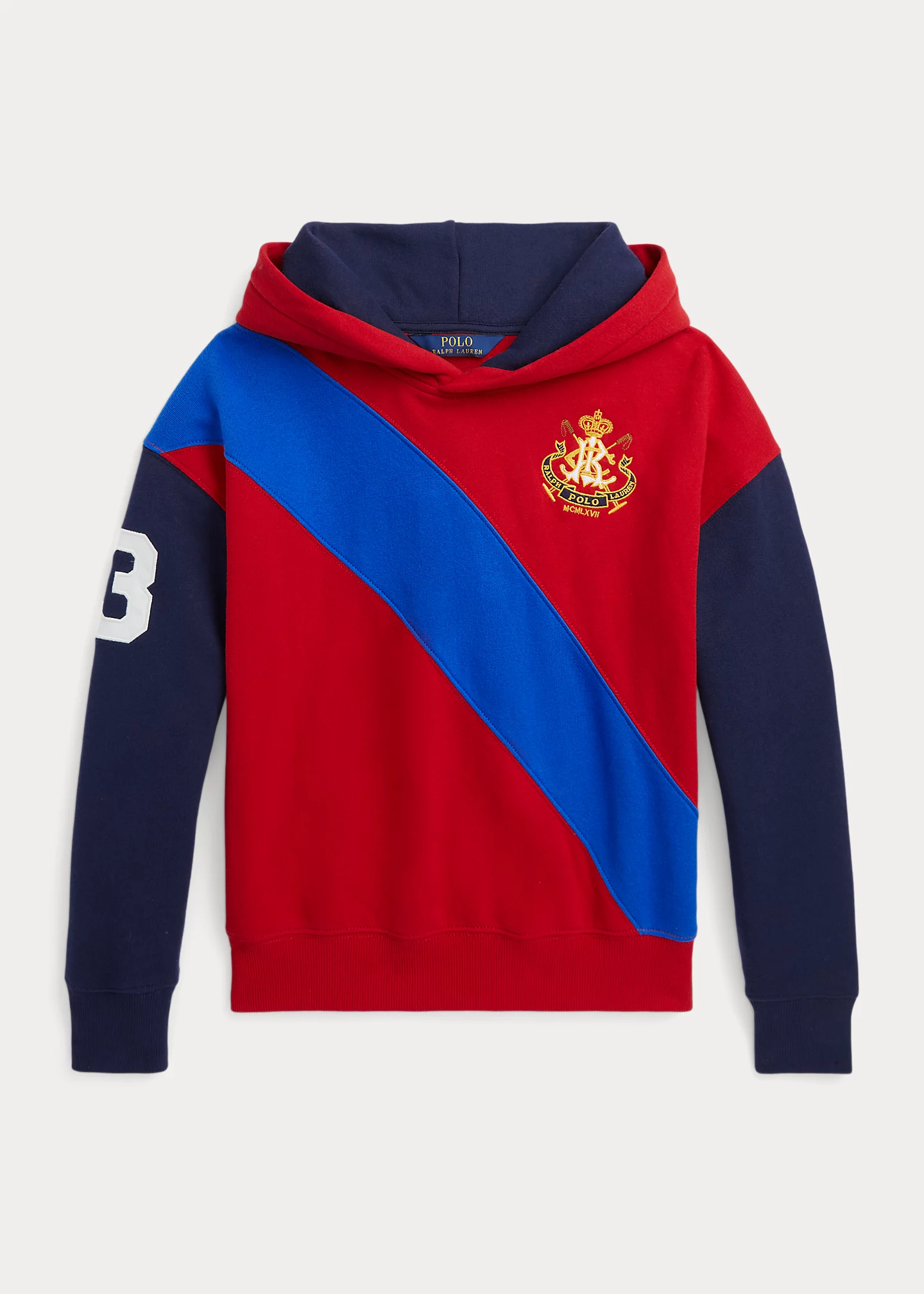 Striped Crest Fleece Hoodie