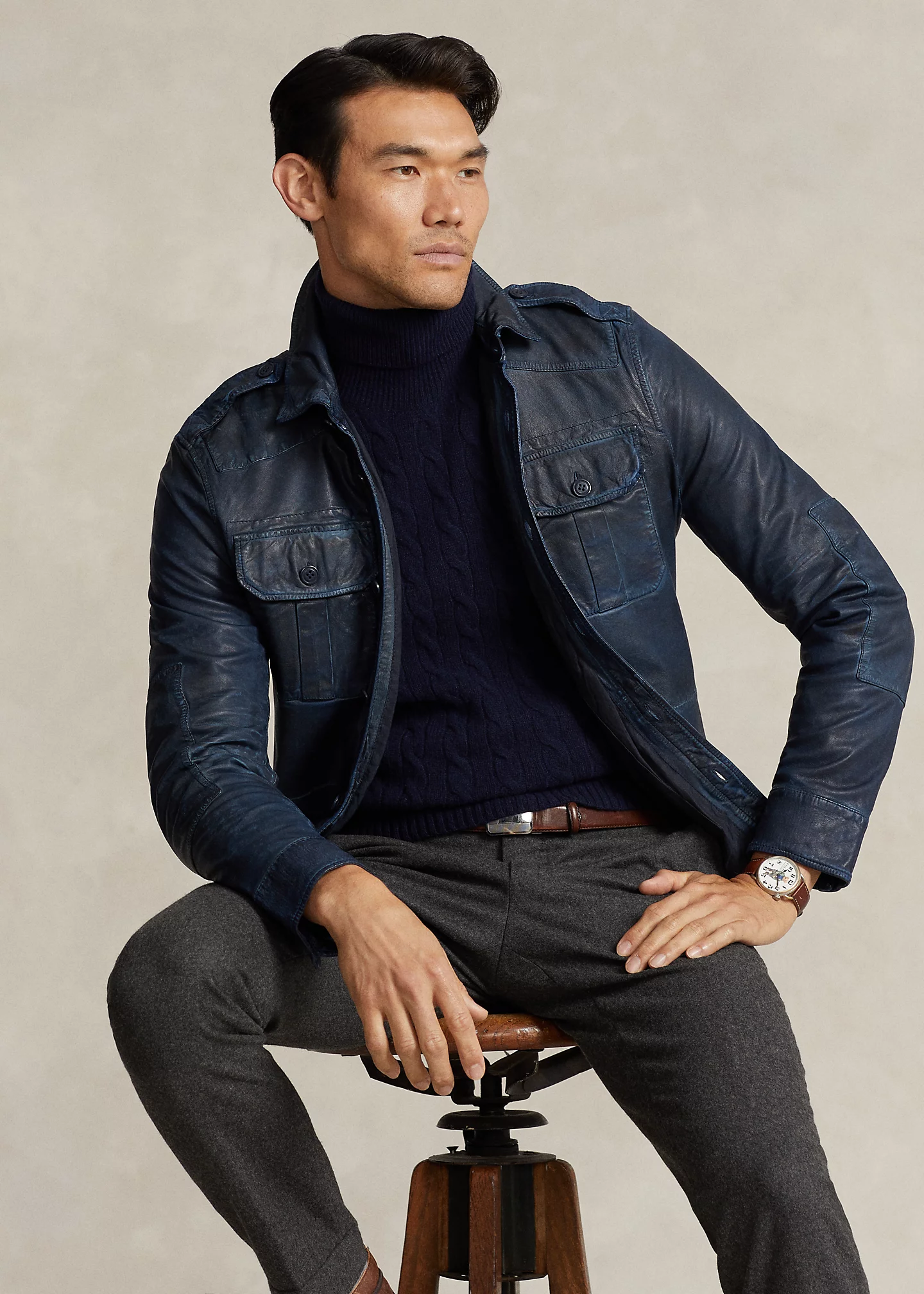 Indigo Leather Utility Jacket