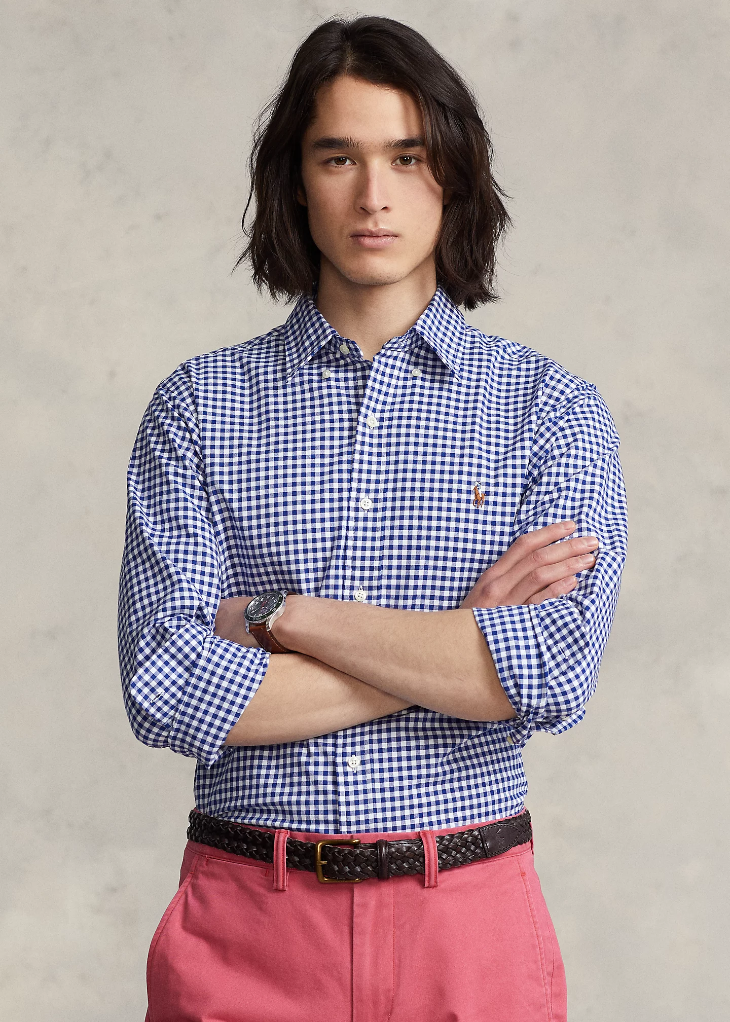 Slim Fit Gingham Stretch Oxford Shirt