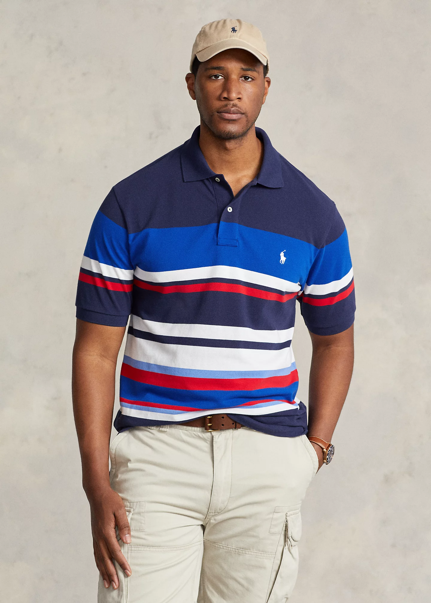 Striped Mesh Polo Shirt