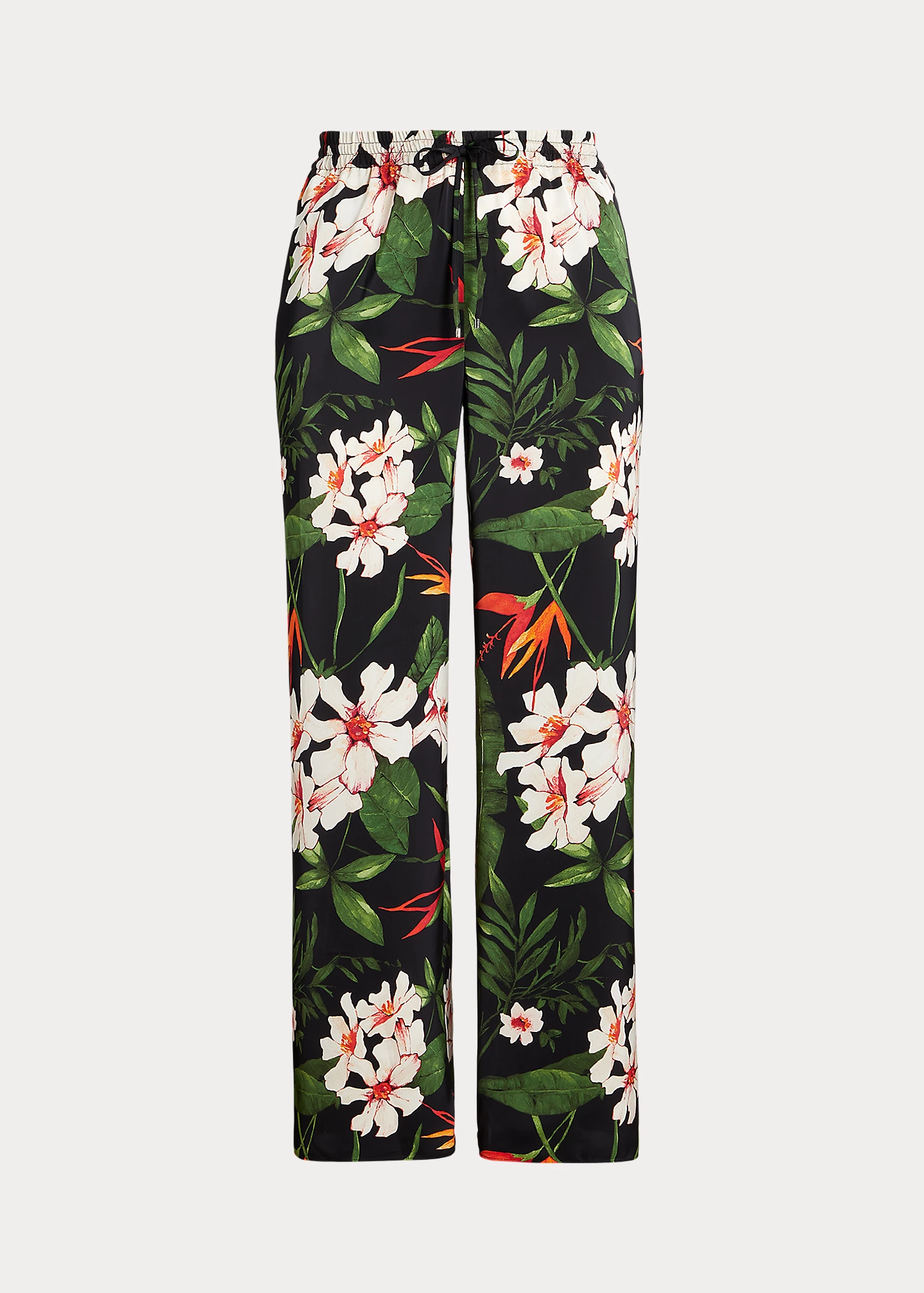 Floral Satin Charmeuse Wide-Leg Pant