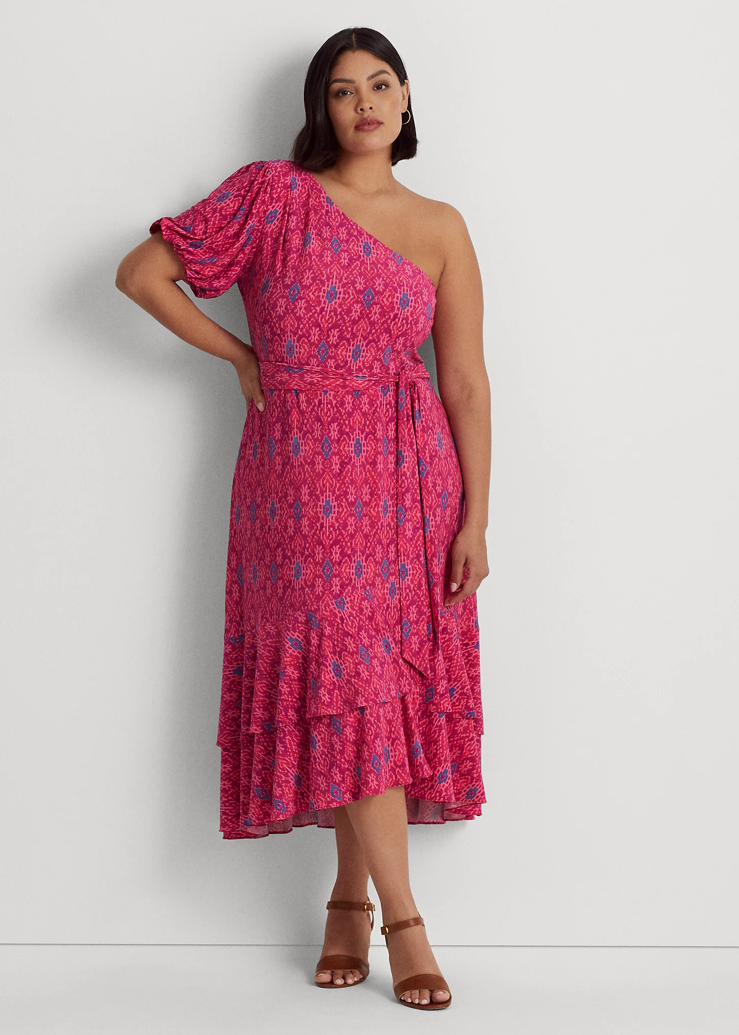 Geo-Print Jersey One-Shoulder Dress