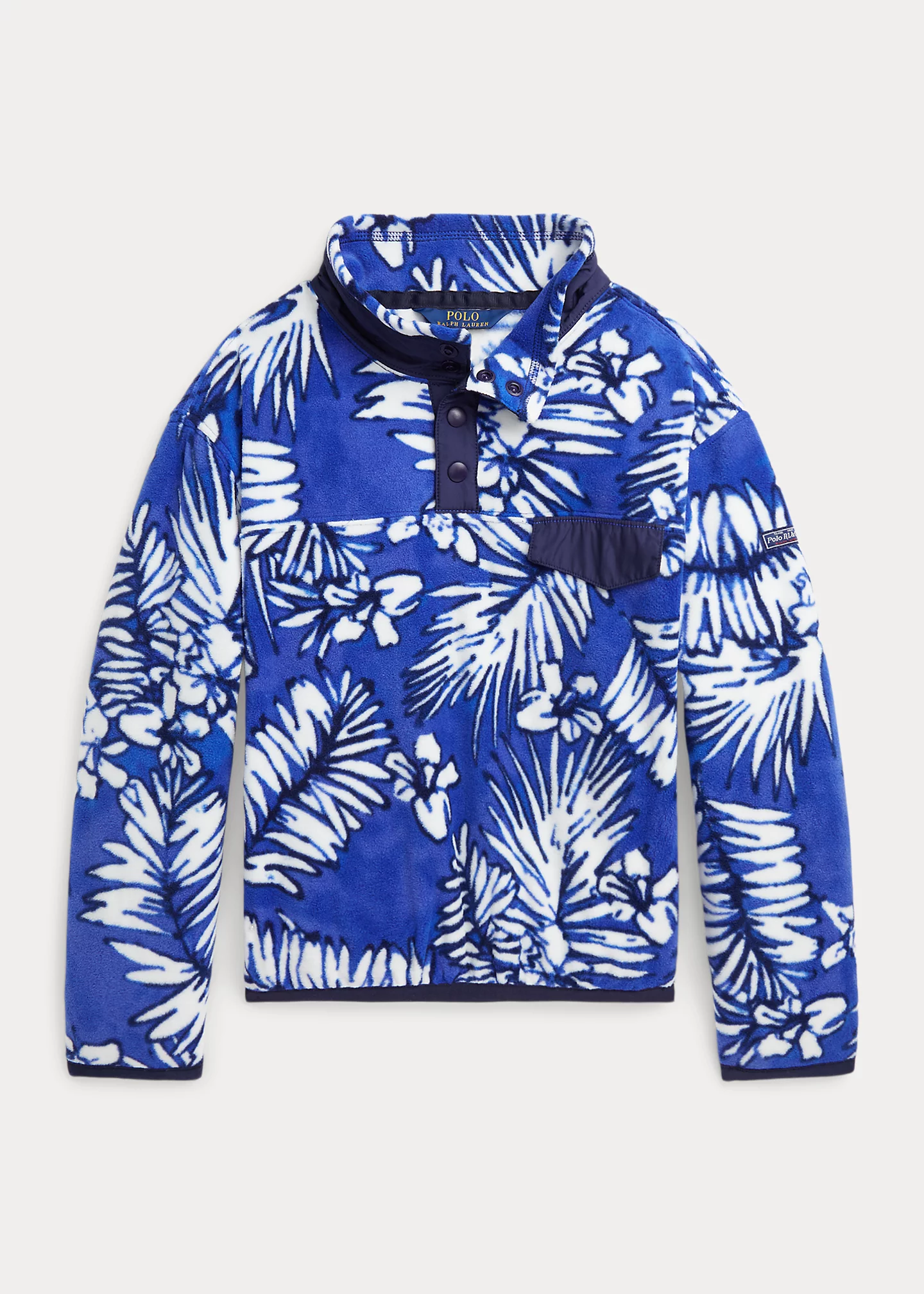 Tropical-Print Brushed Fleece Pullover