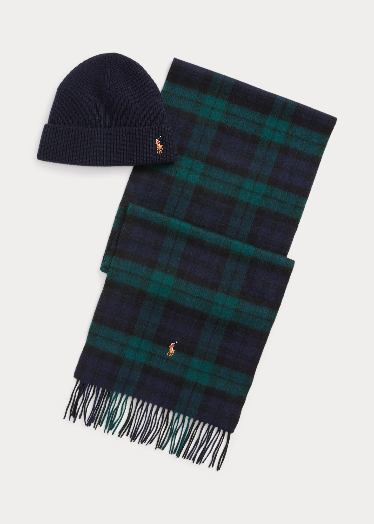 Rib-Knit Beanie & Plaid Scarf Set