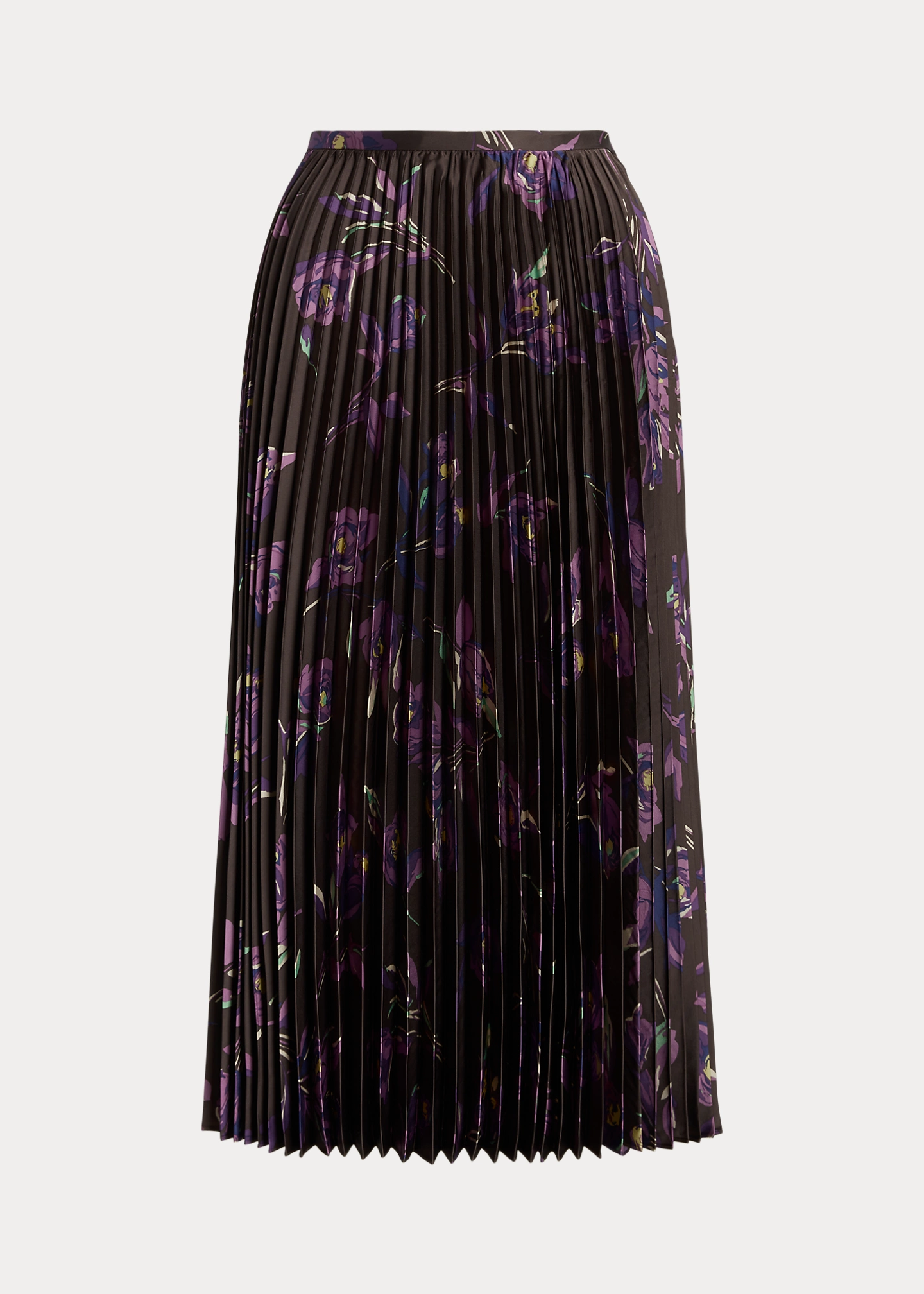 Floral Pleated Satin Charmeuse Skirt