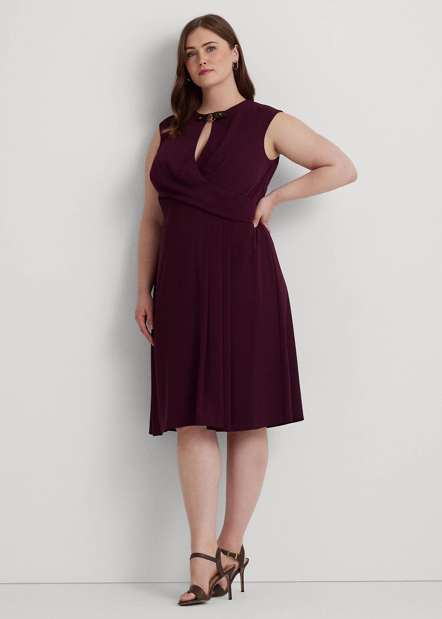 Buckle-Trim Georgette Cap-Sleeve Dress
