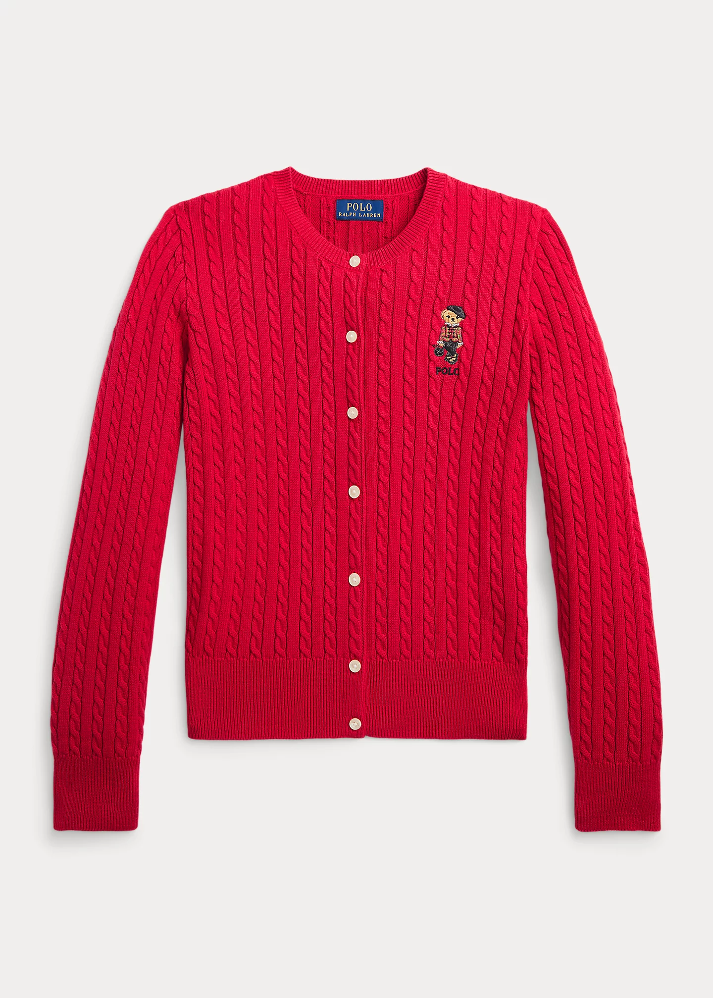 Polo Bear Mini-Cable Cotton Cardigan