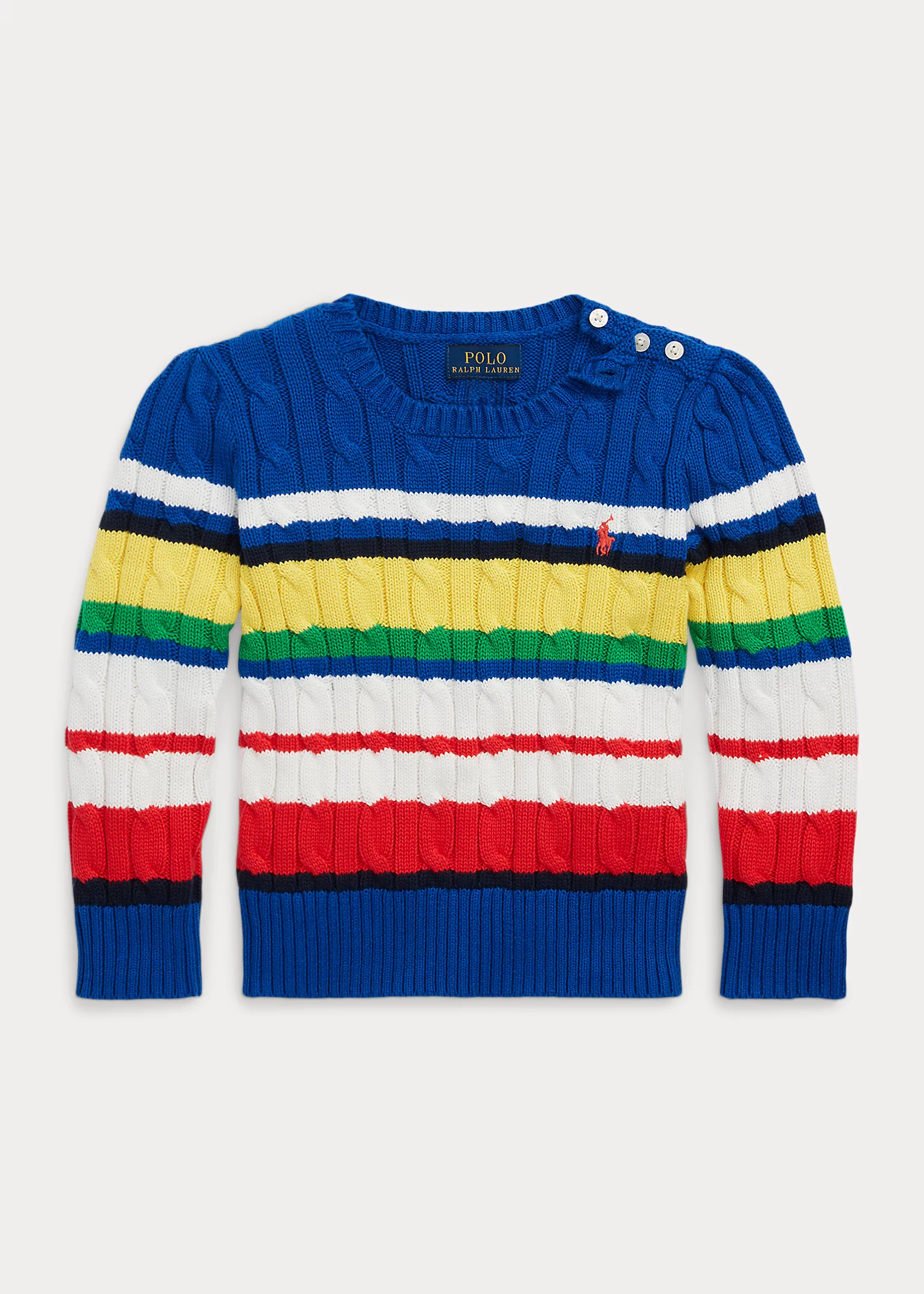 Striped Cable-Knit Cotton Sweater