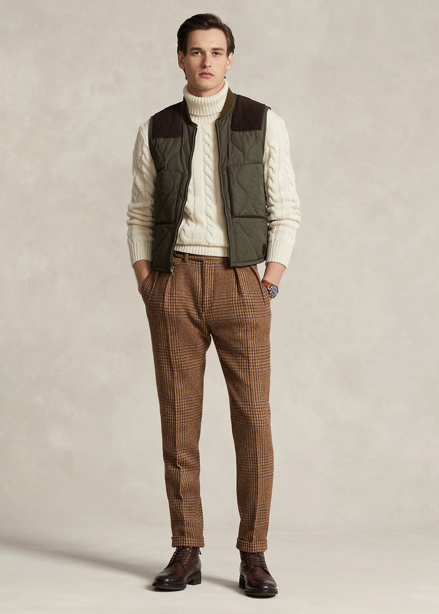 Suede-Trim Quilted Vest