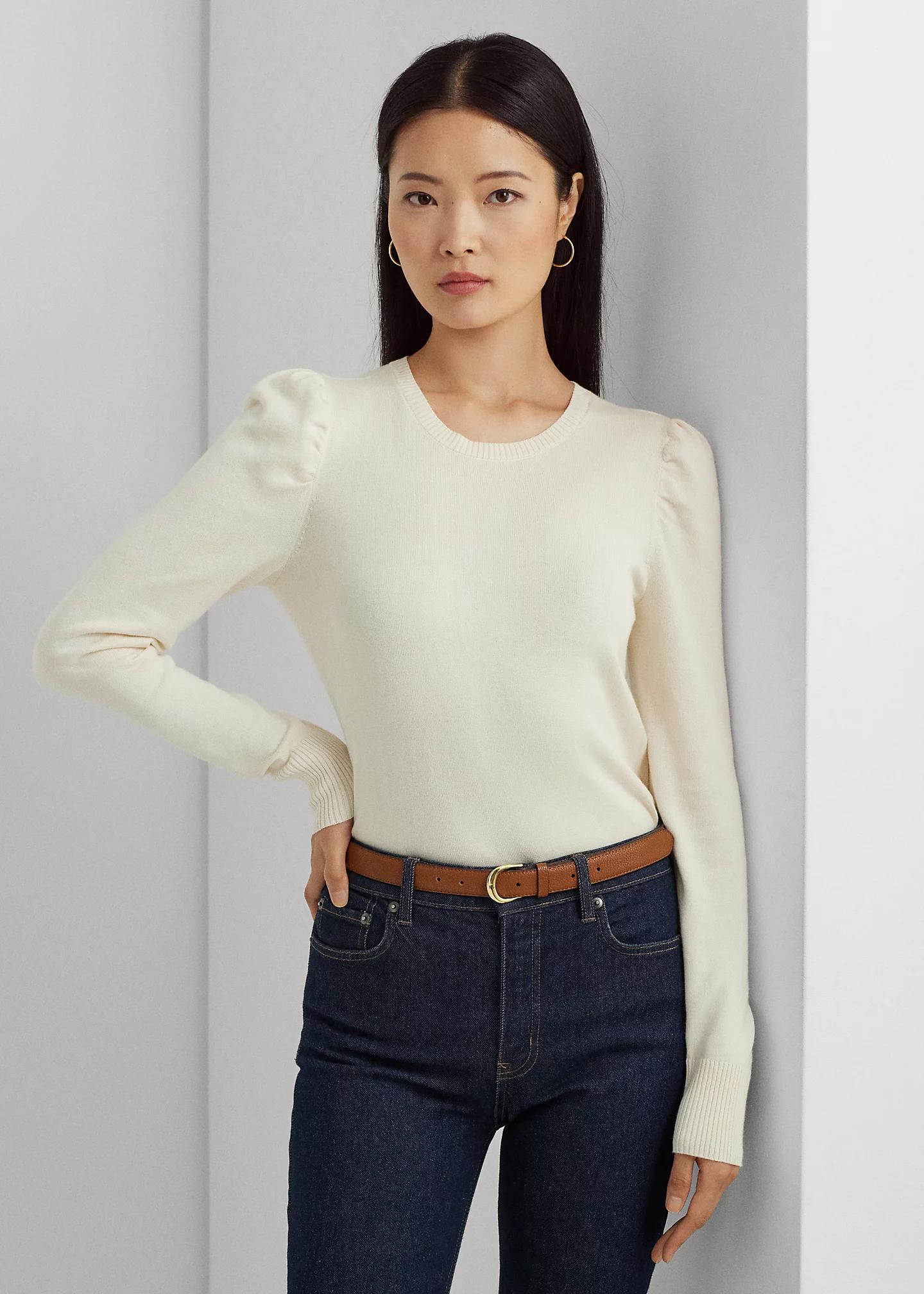 Cotton-Blend Puff-Sleeve Sweater