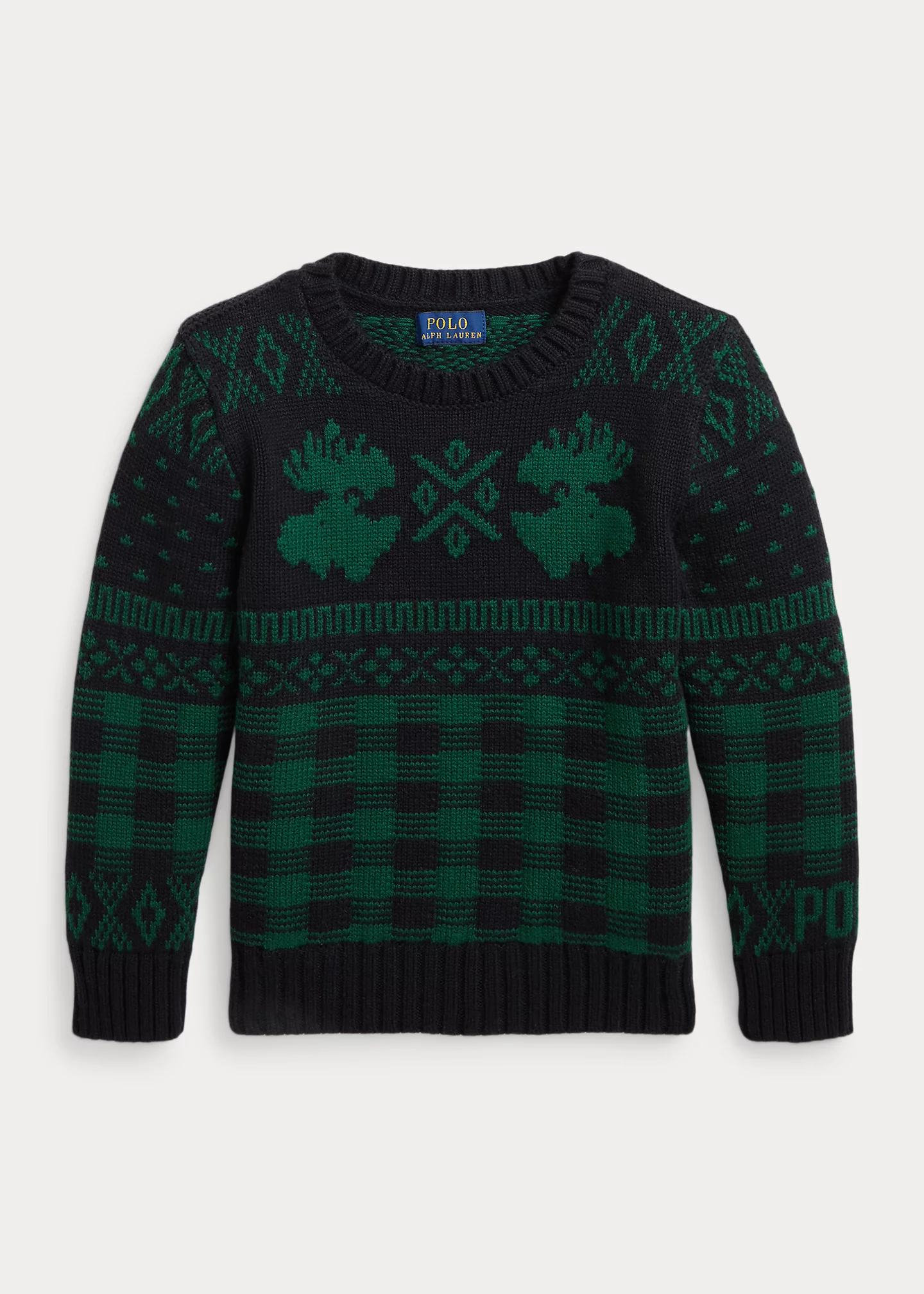 Moose-Plaid Cotton-Blend Sweater