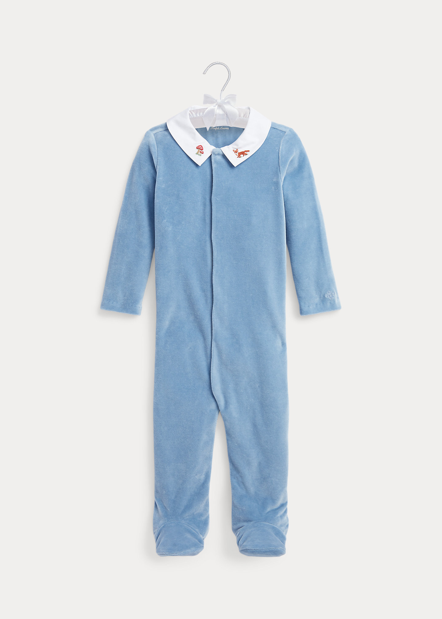 Embroidered Velour Footed Coverall