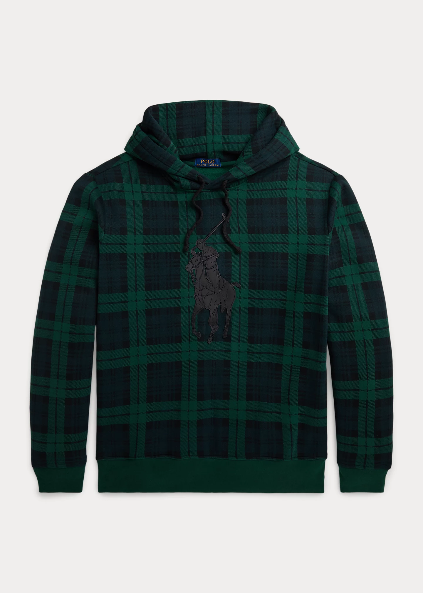 Leather-Pony Plaid Fleece Hoodie