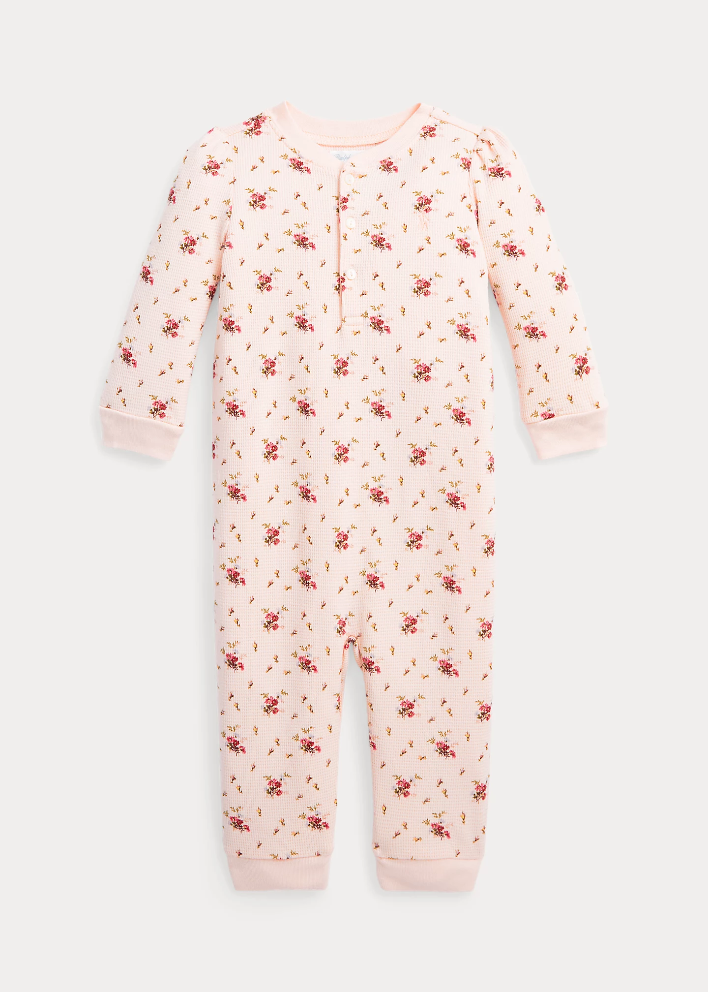 Floral Waffle-Knit Henley Coverall