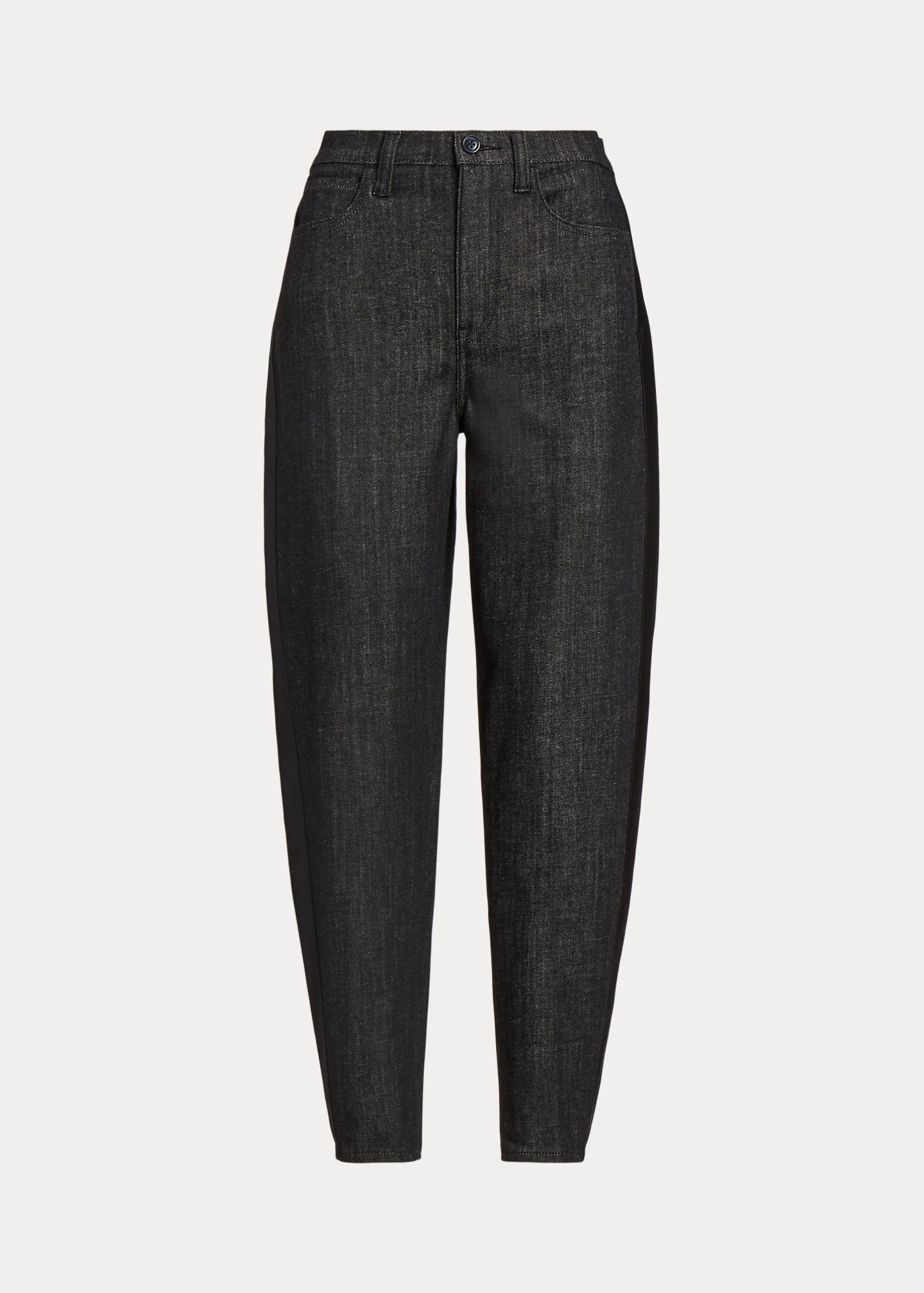 Satin-Stripe Curved Tapered Jean