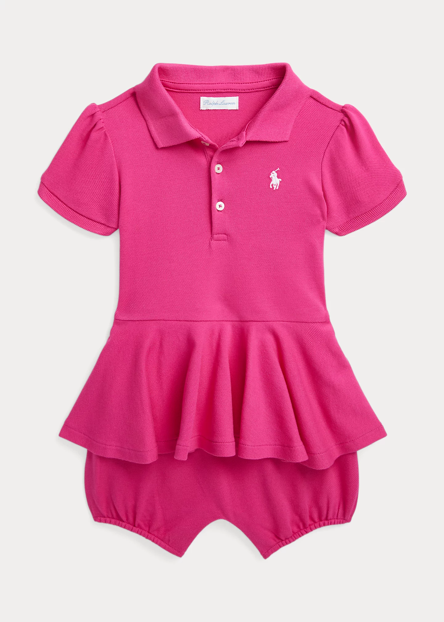 Stretch Mesh Peplum Polo Shortall