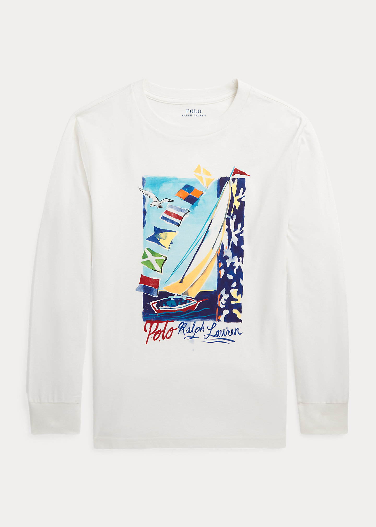 Sailboat-Print Cotton Long-Sleeve Tee