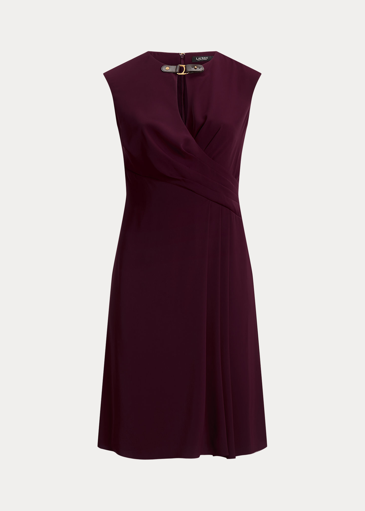 Buckle-Trim Georgette Cap-Sleeve Dress