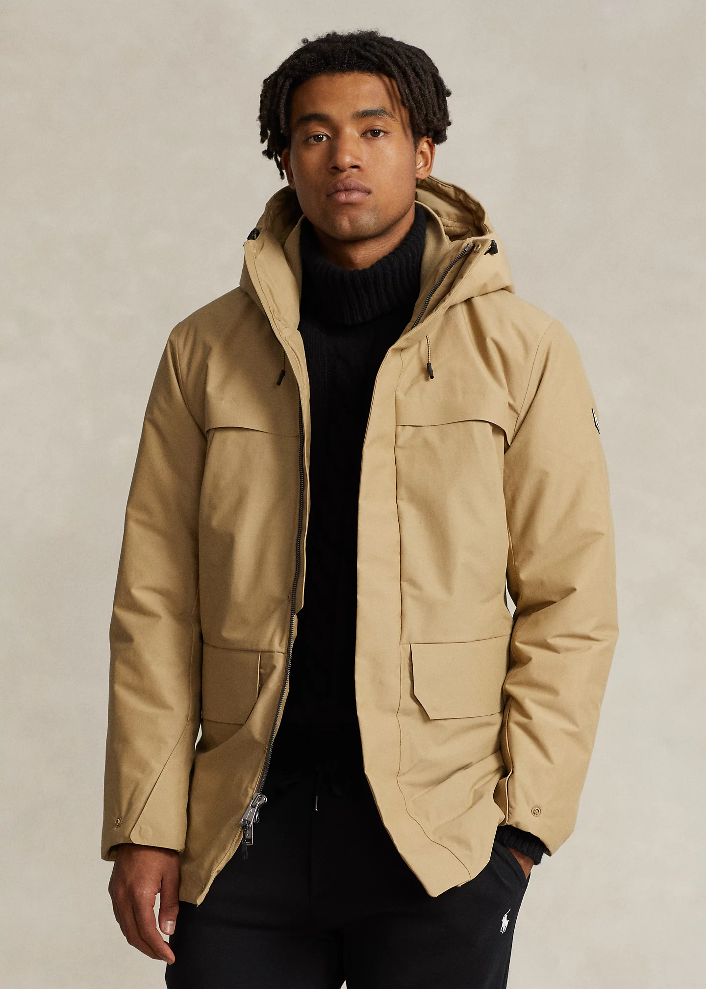 Water-Repellent Faille Hooded Jacket